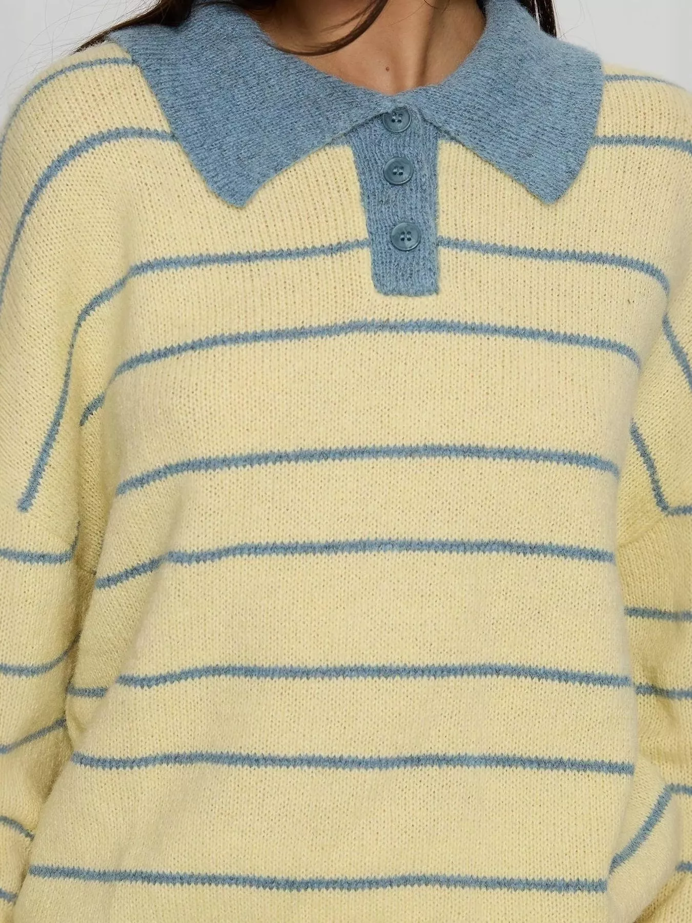 Striped Polo Collar Long Sleeve Sweater - Image 5