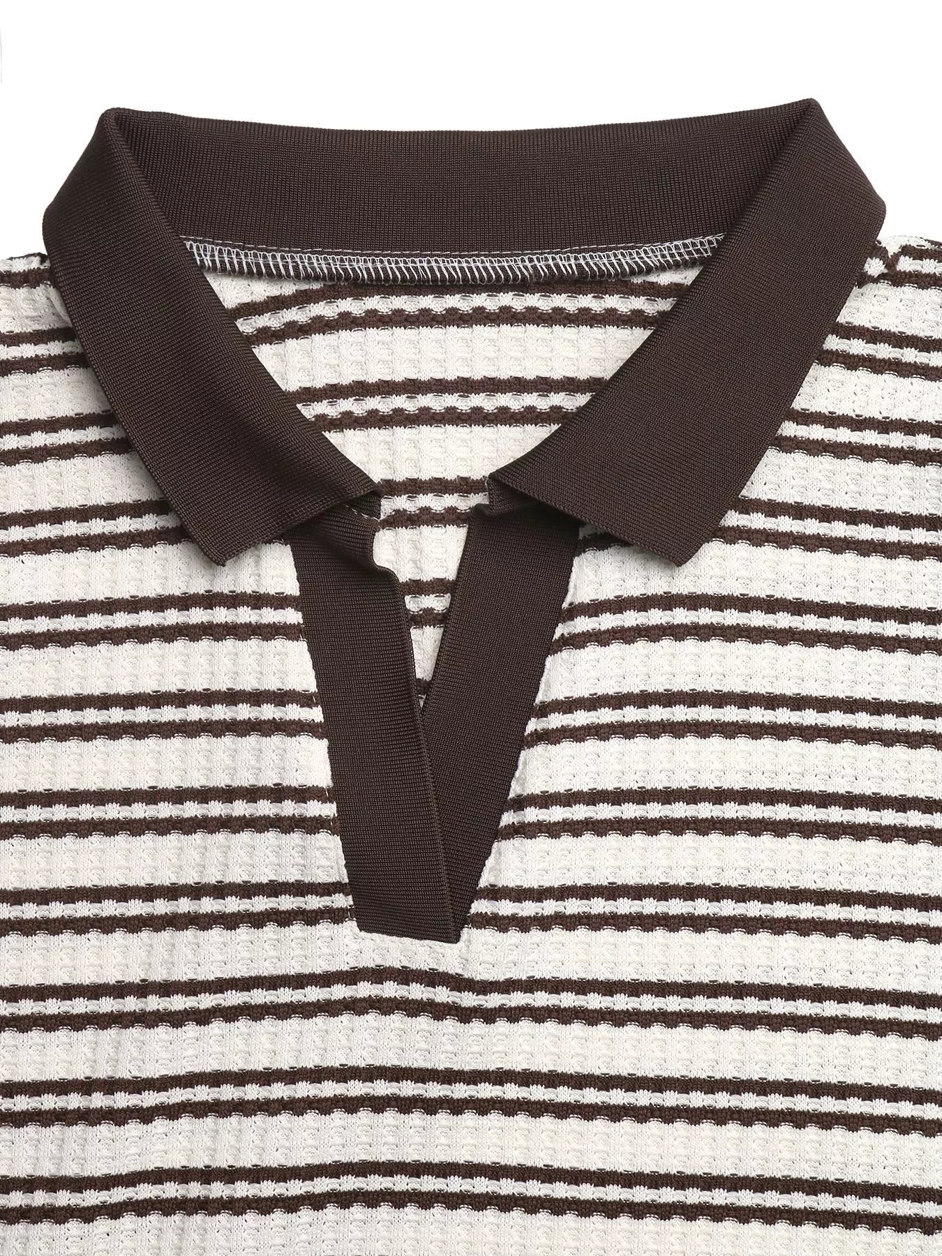 Striped Polo Collar Short Sleeve Top - Image 7