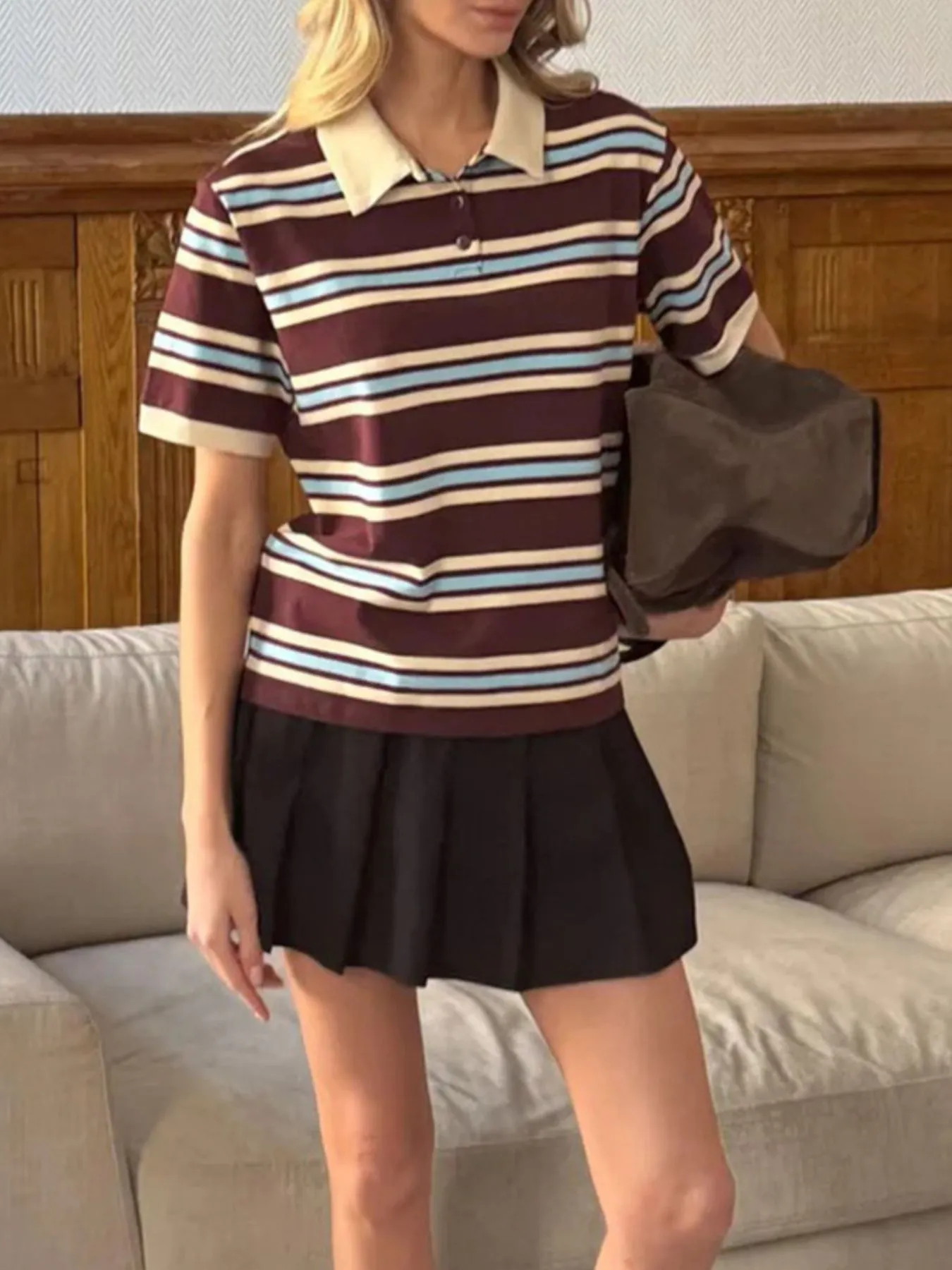 Striped Polo T-Shirt with Contrast Collar - Image 6