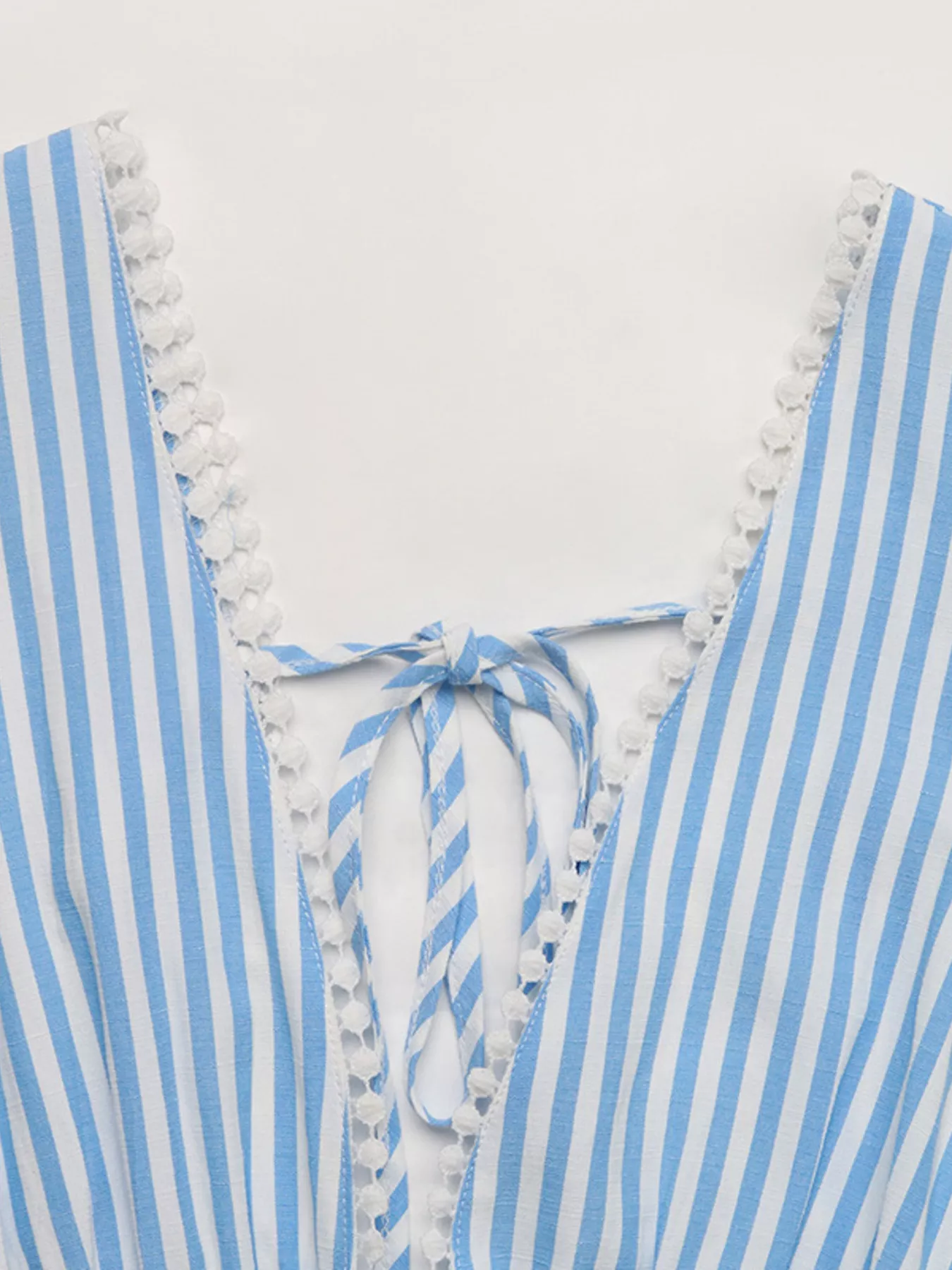 Striped Pom-Pom Trim Tie Front Sleeveless Mini Dress - Image 7