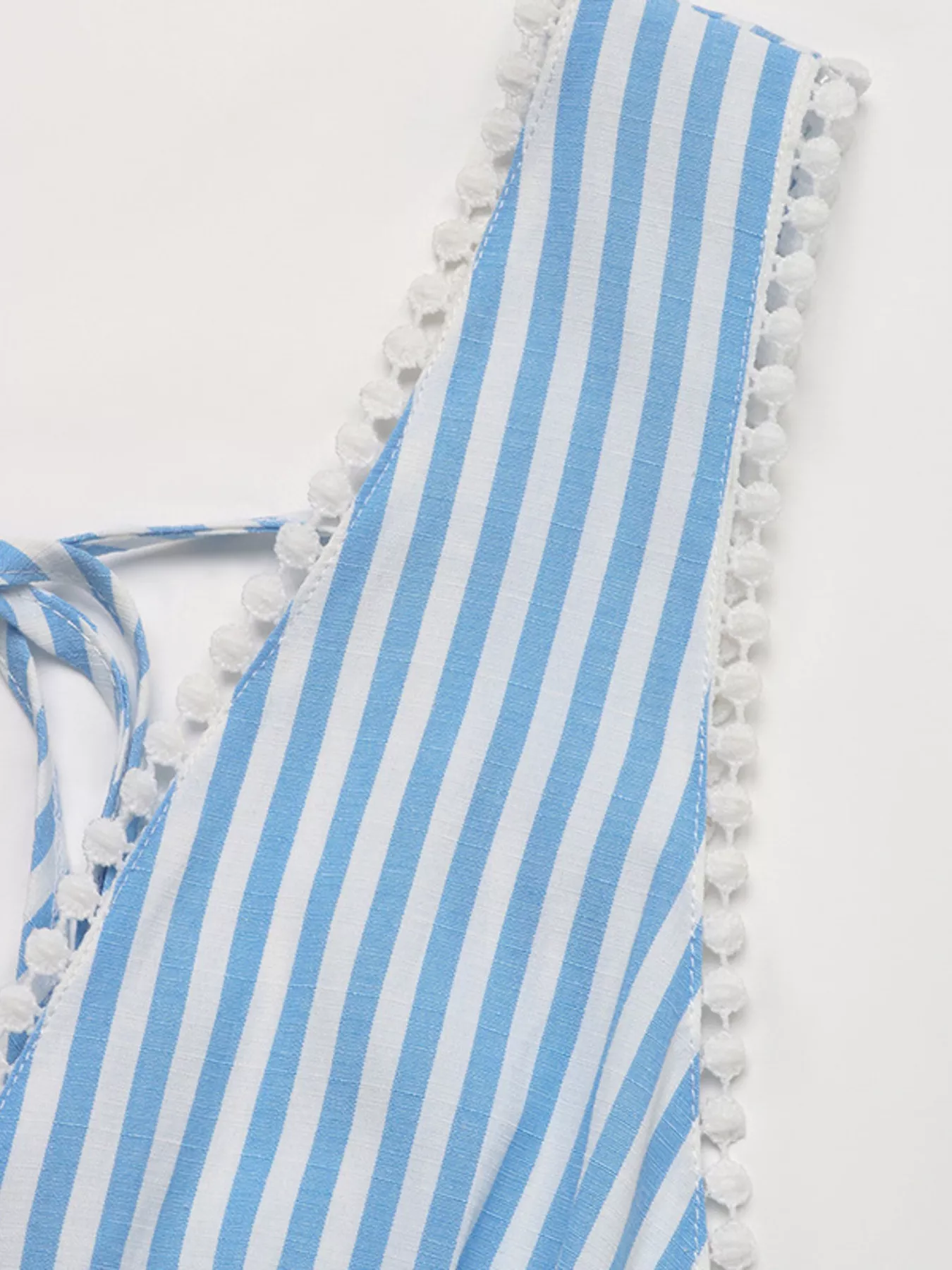 Striped Pom-Pom Trim Tie Front Sleeveless Mini Dress - Image 8