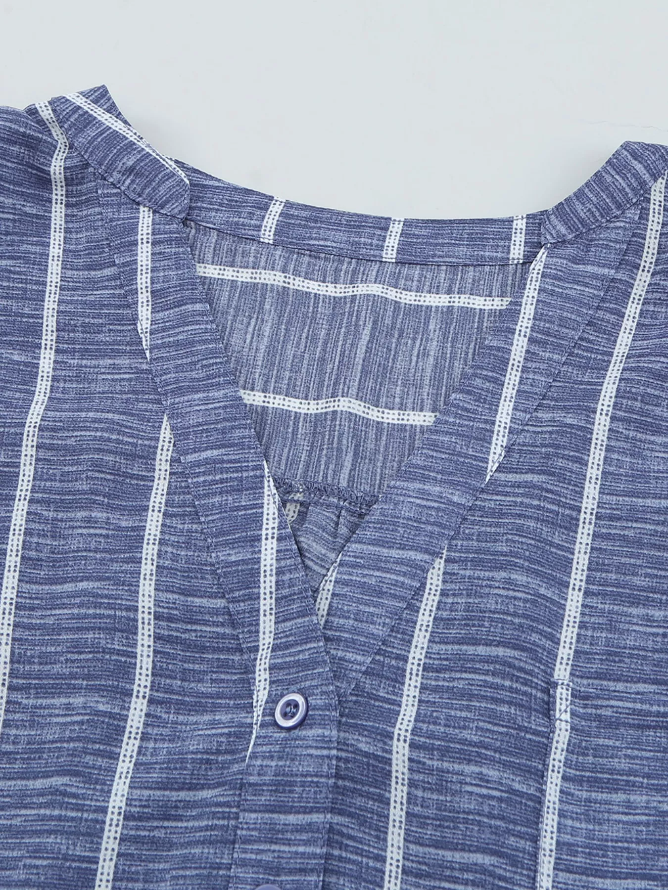 Striped Print V Neck Half Buttons Loose Blouse - Image 8