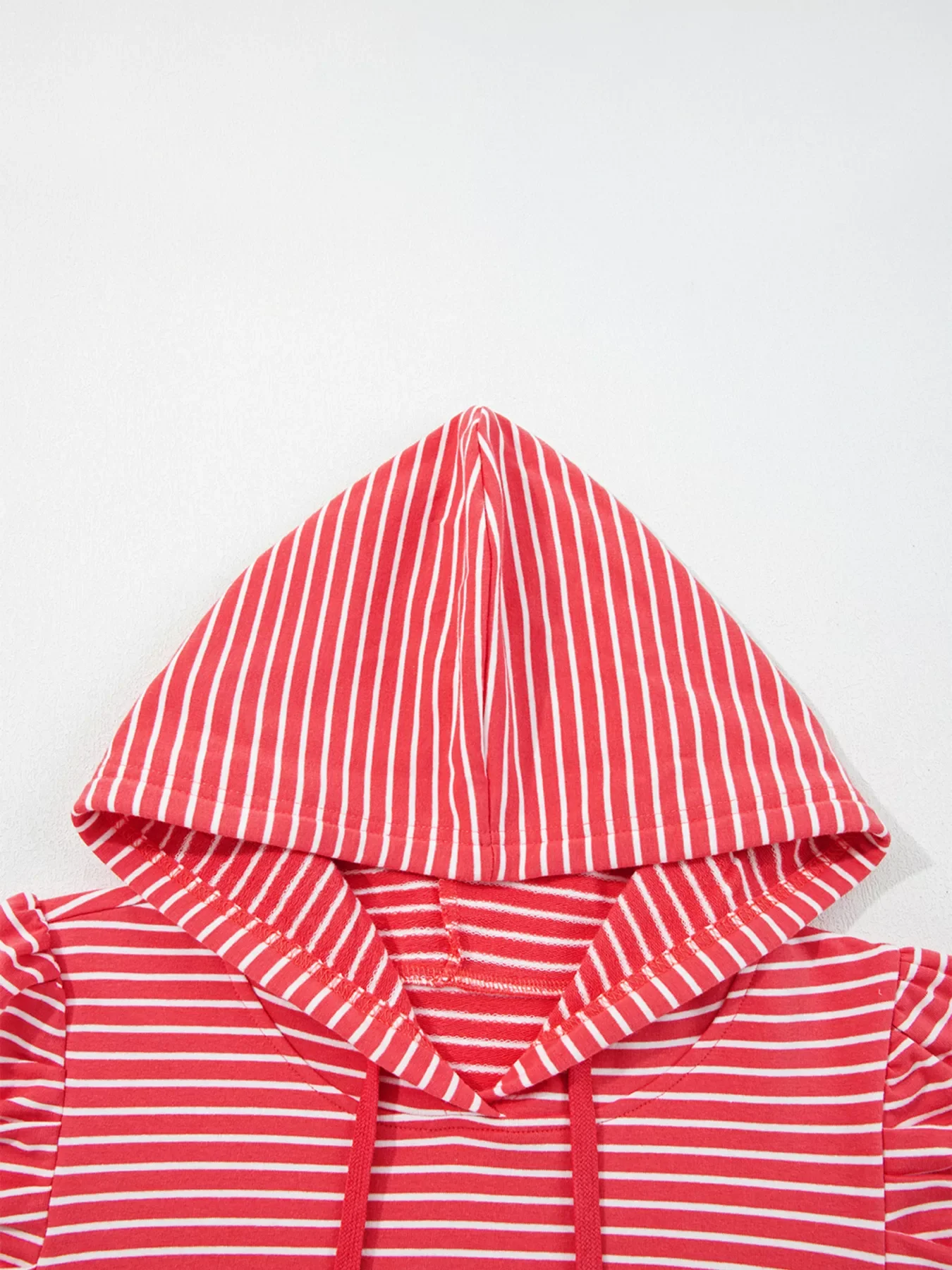 Striped Puff Sleeve Hoodie with Drawstring - Image 8