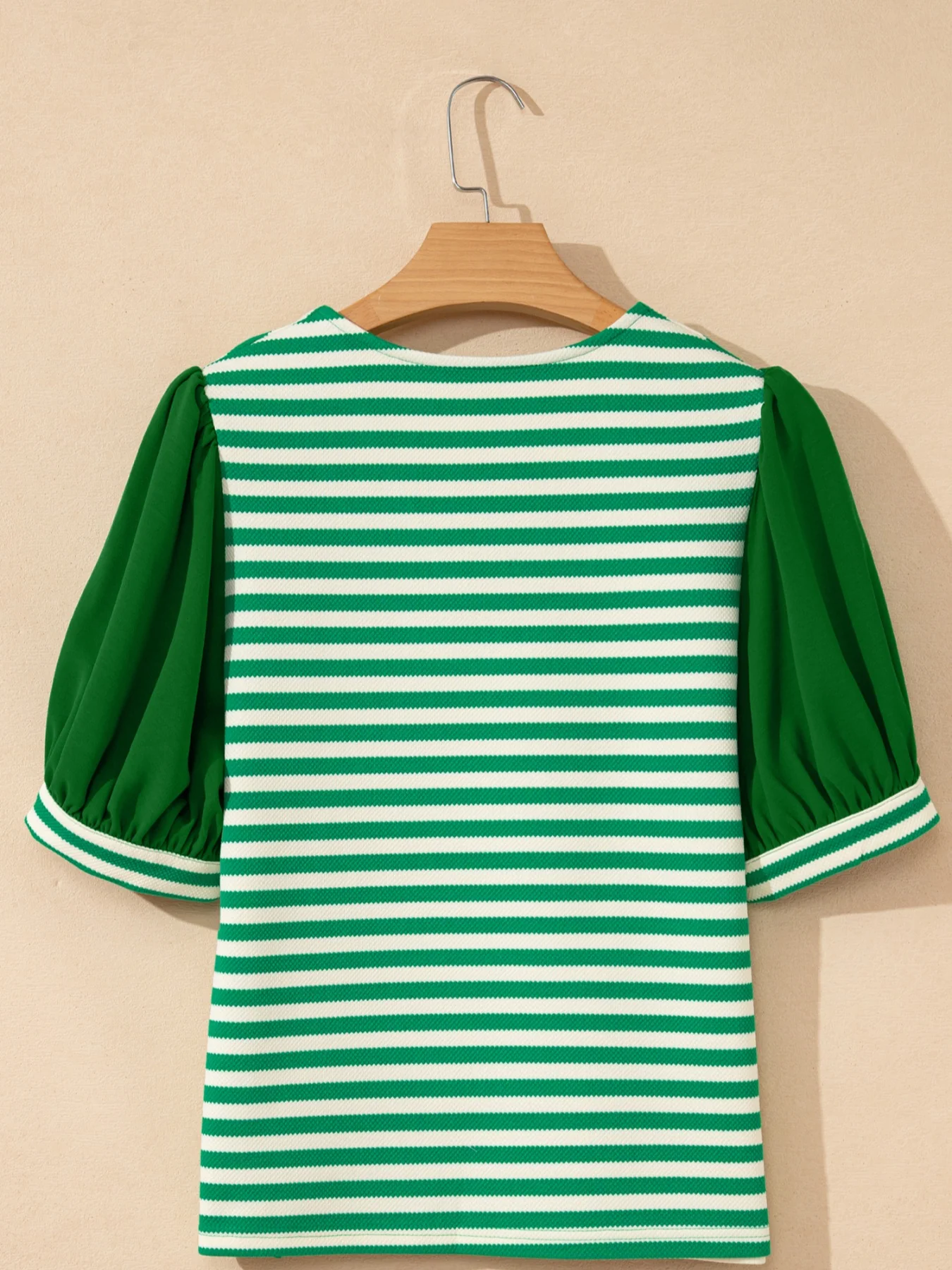 Striped Puff Sleeve V-Neck Blouse - Image 5