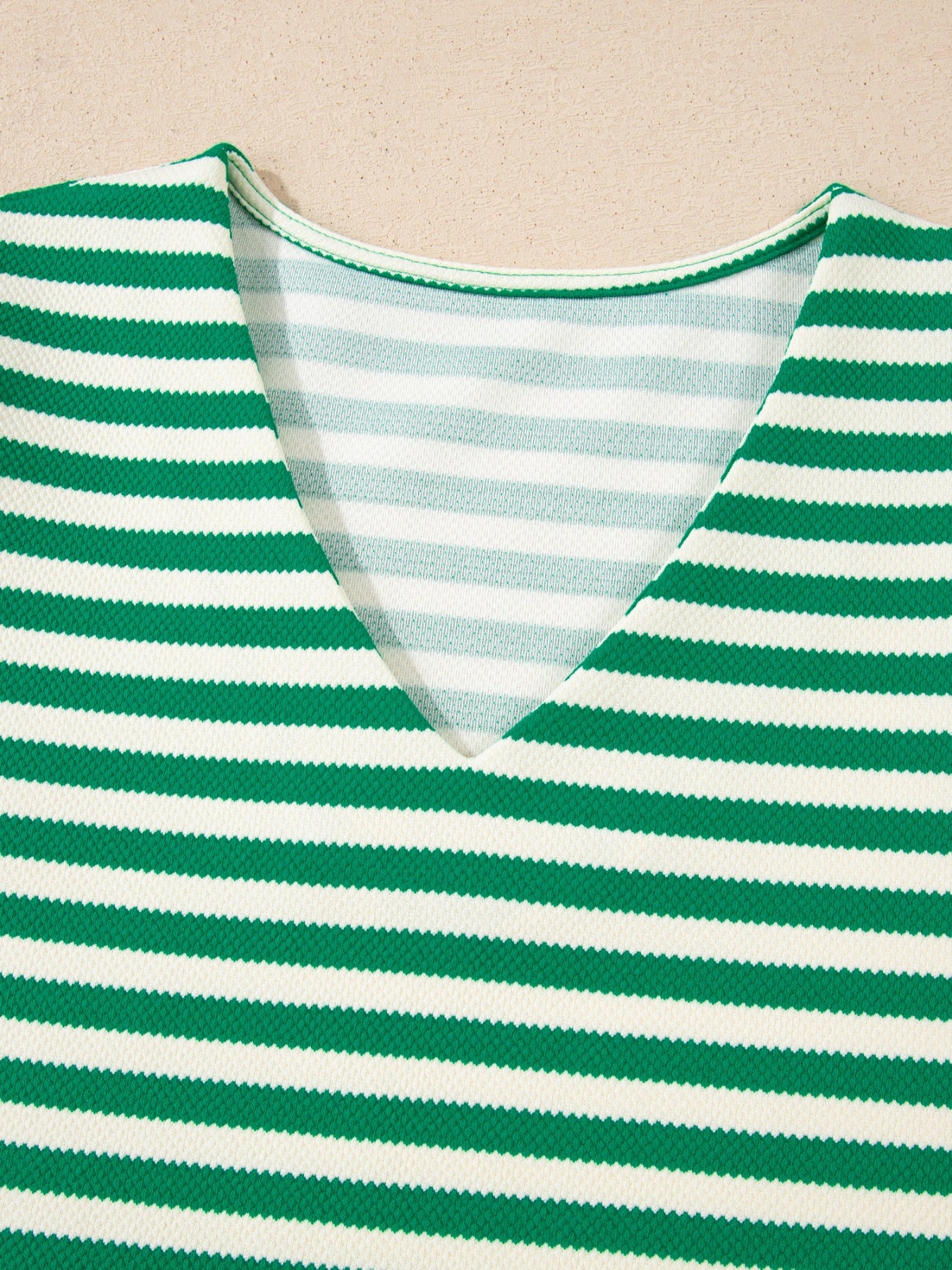 Striped Puff Sleeve V-Neck Blouse - Image 6