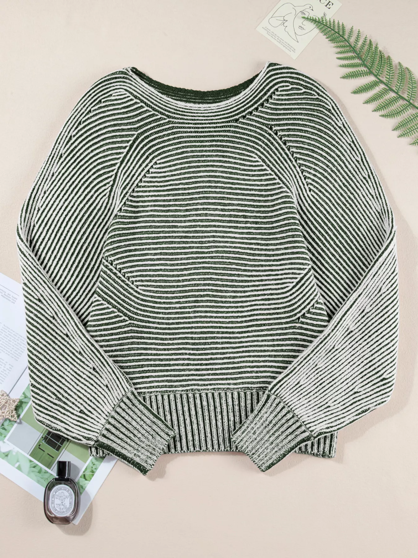 Striped Ribbed Knit Boat Neck Baggy Sweater - Image 7