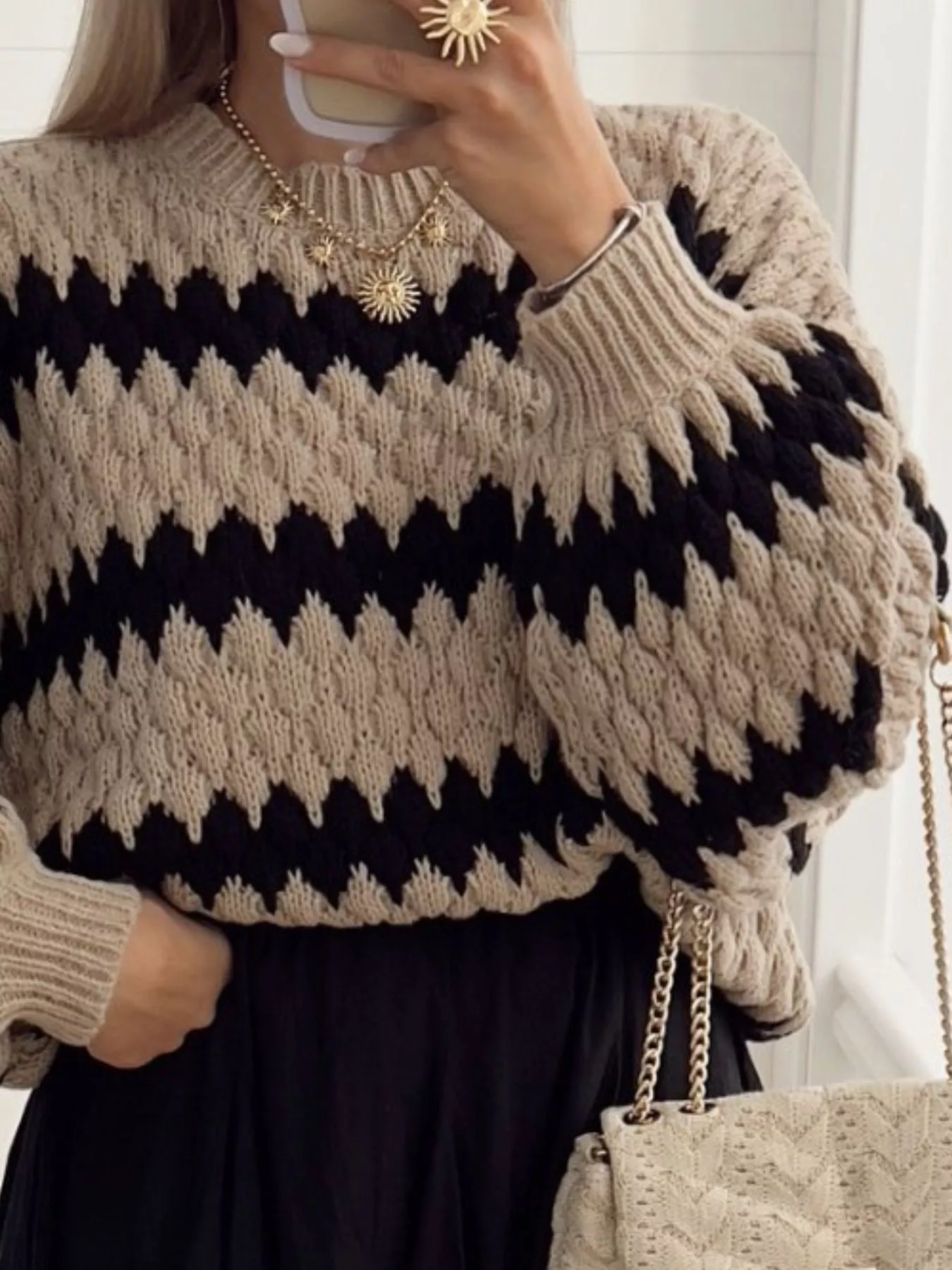Striped Round Neck Dropped Shoulder Sweater - Image 9