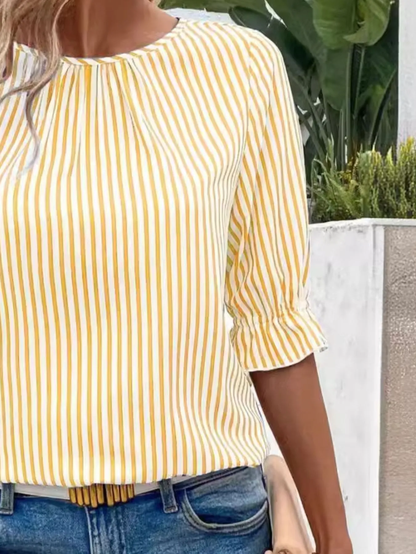 Striped Round Neck Half Sleeve Casual Blouse - Image 12