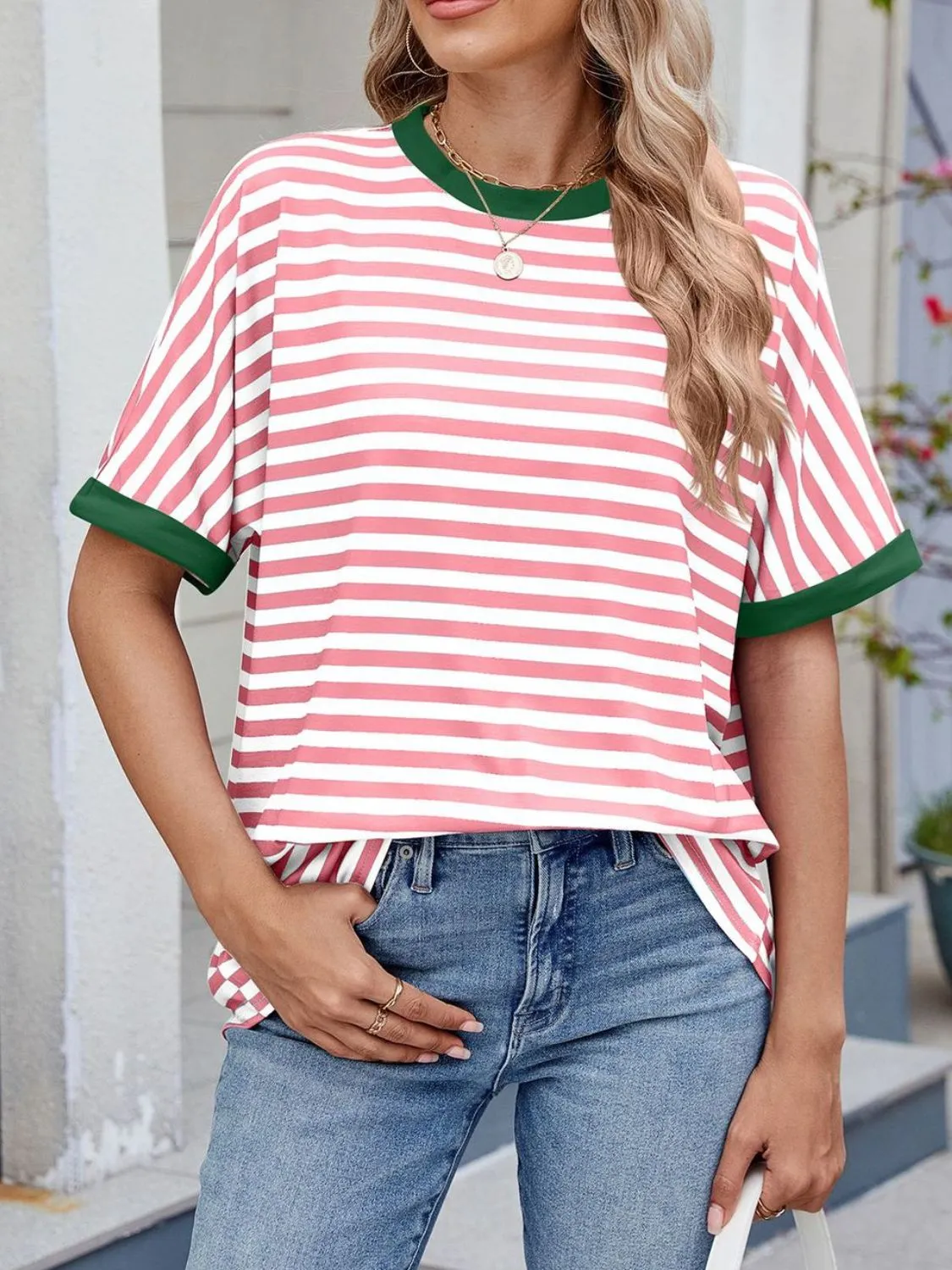Striped Round Neck Half Sleeve T-Shirt - Image 5