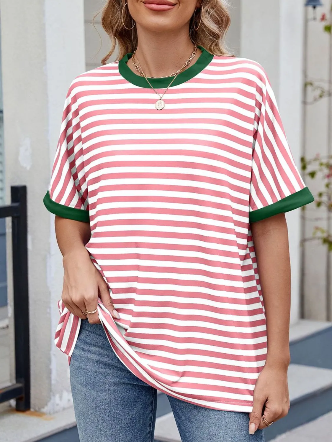 Striped Round Neck Half Sleeve T-Shirt - Image 7