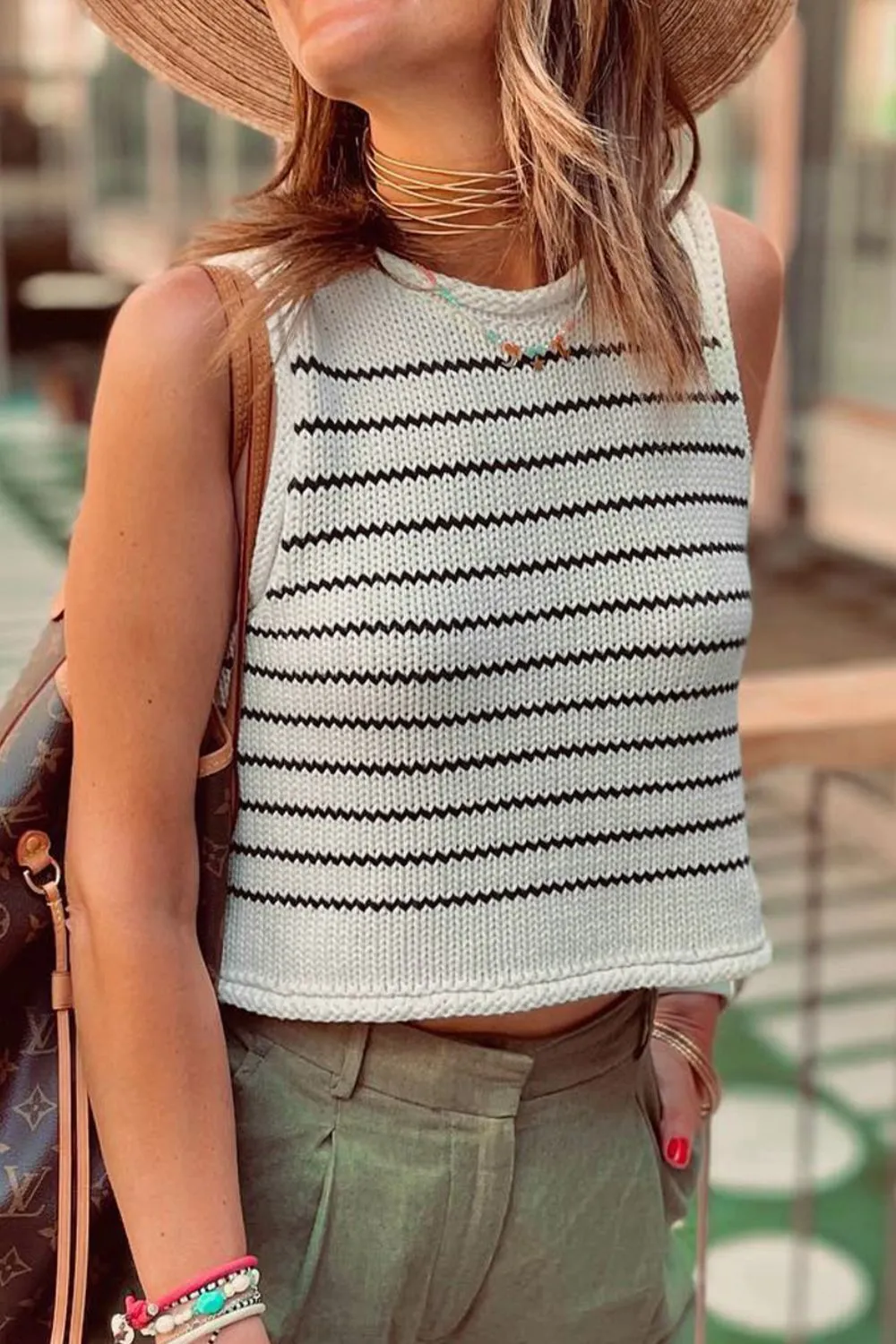 Striped Round Neck Knit Tank - Image 7