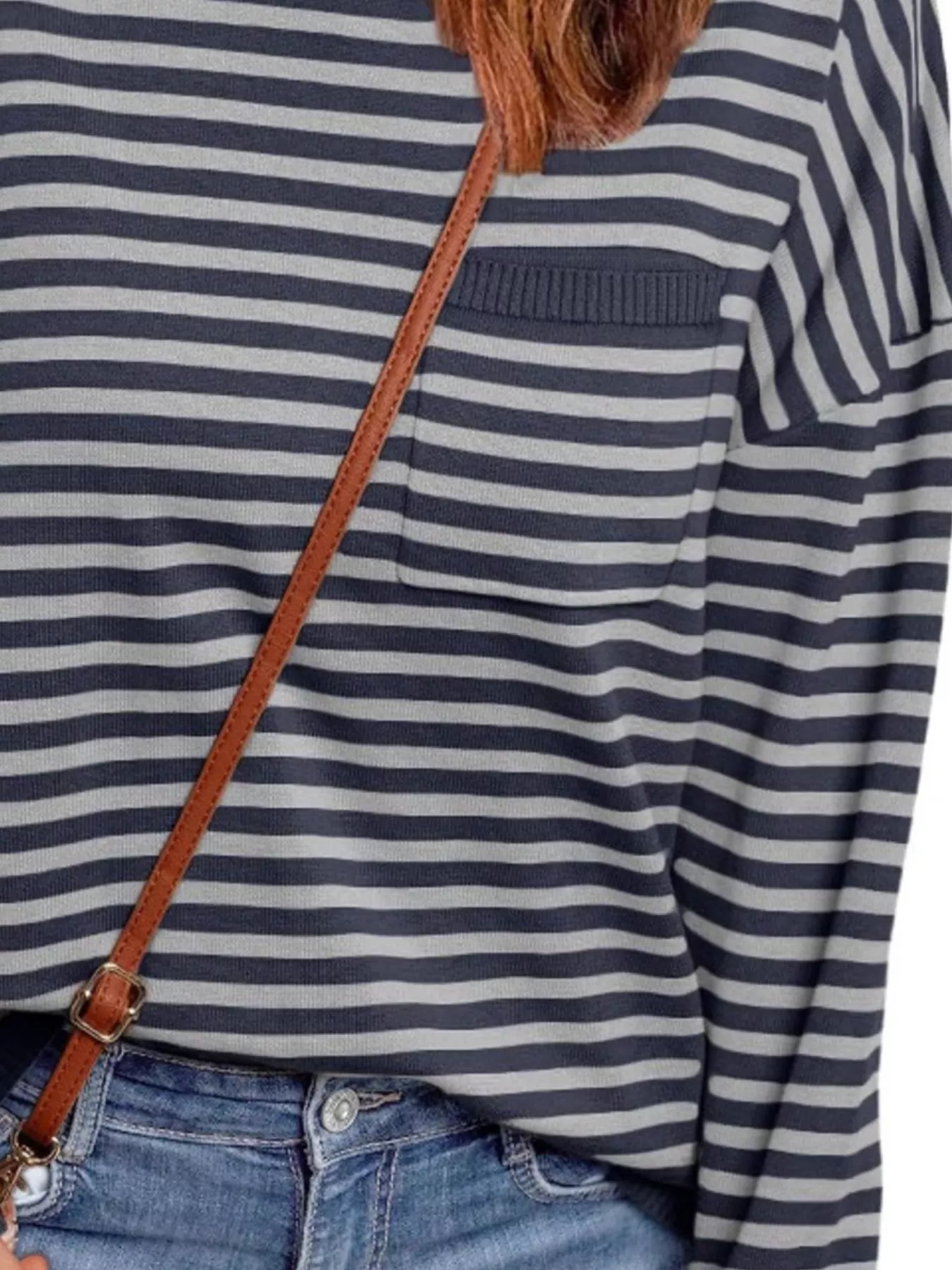 Striped Round Neck Long Sleeve Knit Top - Image 3