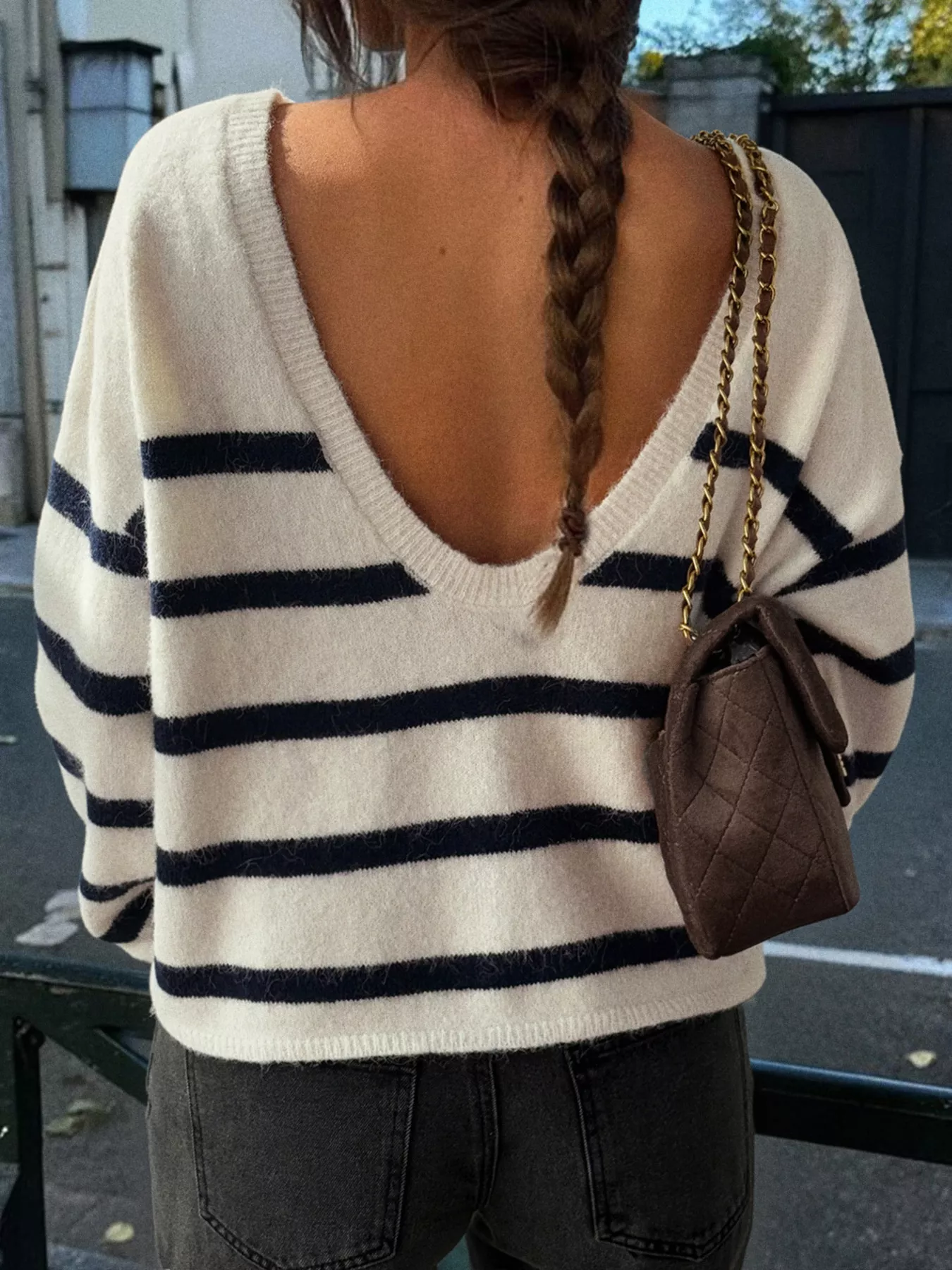 Striped Round Neck Long Sleeve Knit Top - Image 3