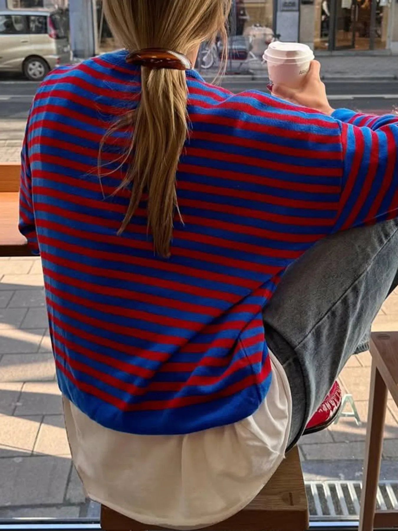Striped Round Neck Long Sleeve Sweater - Image 5