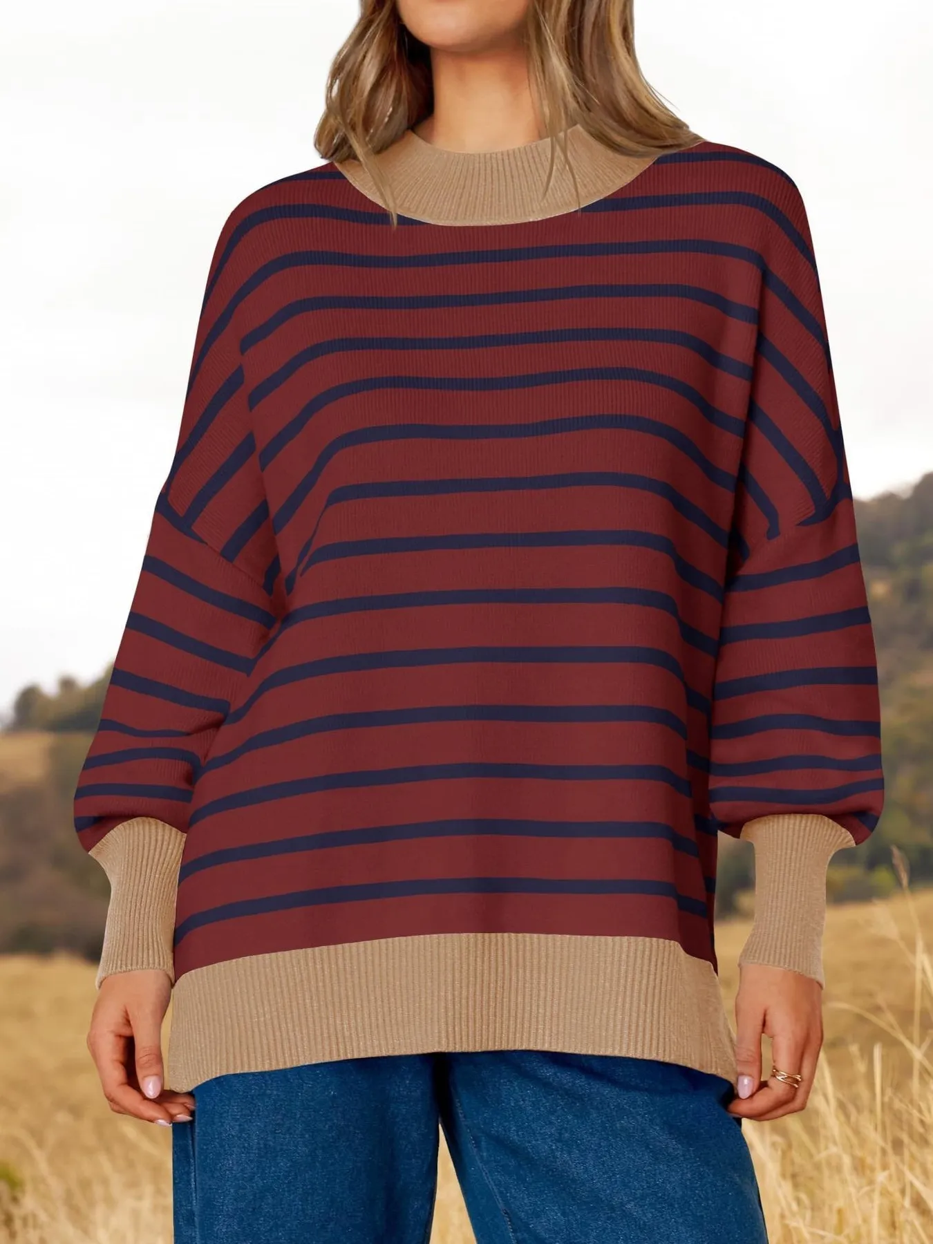 Striped Round Neck Long Sleeve Sweater - Image 13