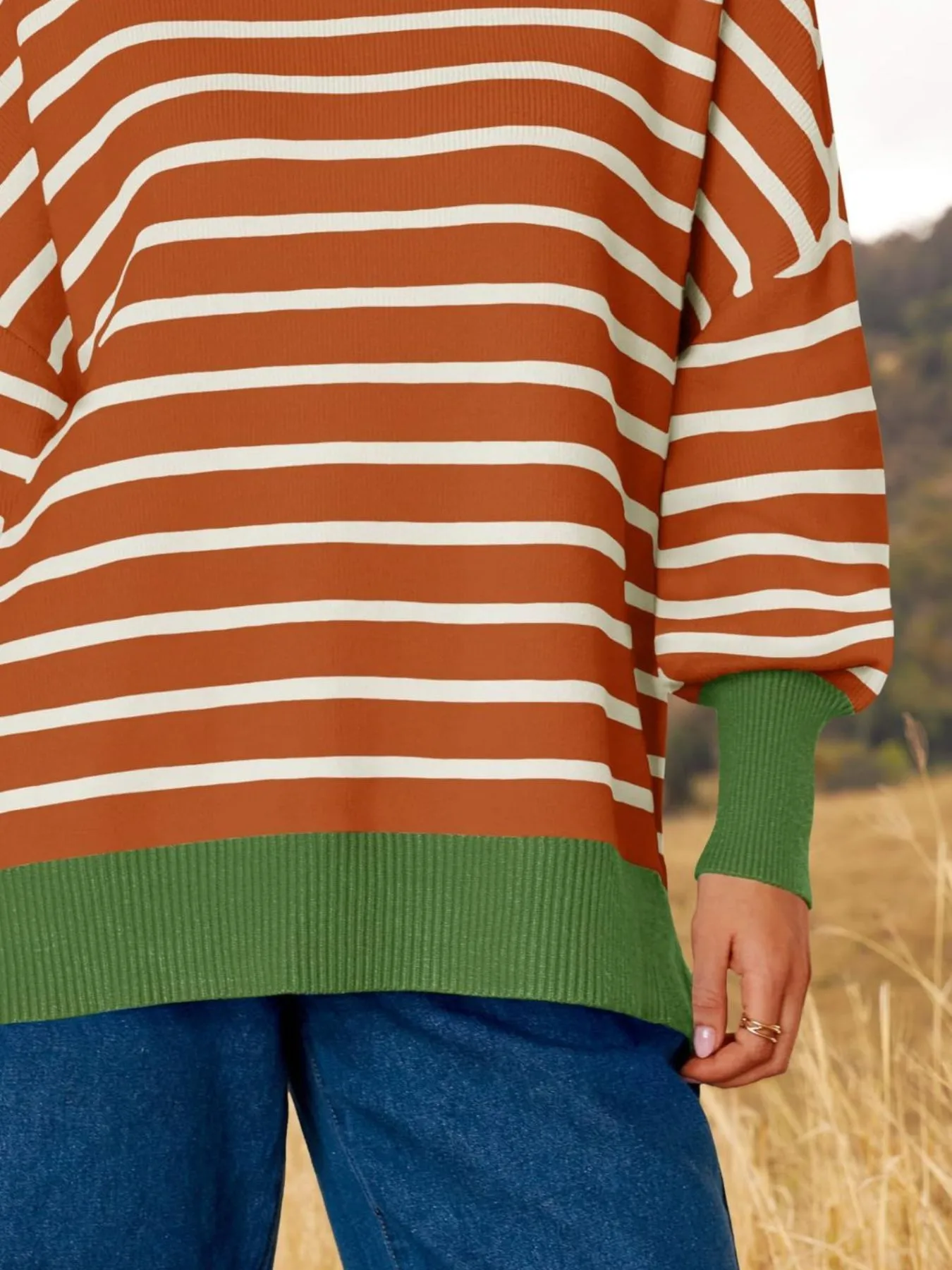 Striped Round Neck Long Sleeve Sweater - Image 6