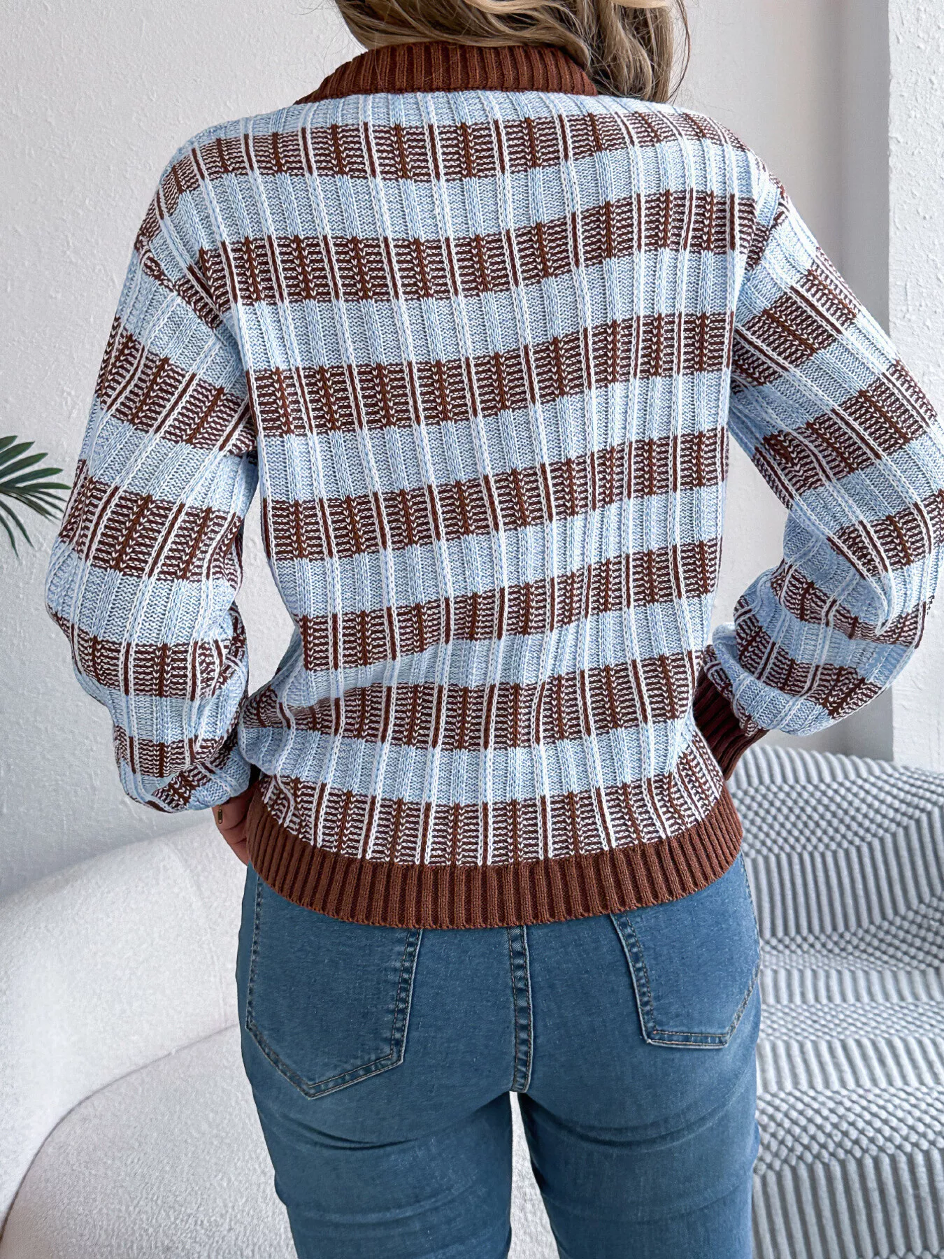 Striped Round Neck Long Sleeve Sweater - Image 4