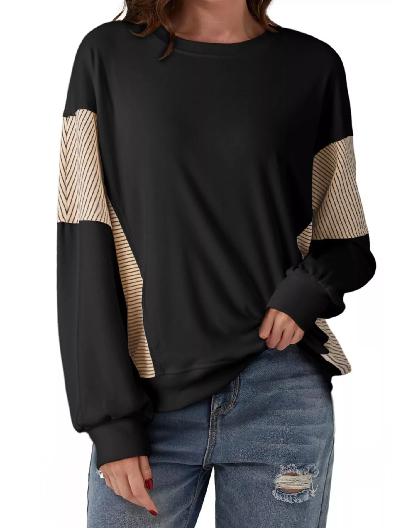 Striped Round Neck Long Sleeve Sweatshirt - Image 9