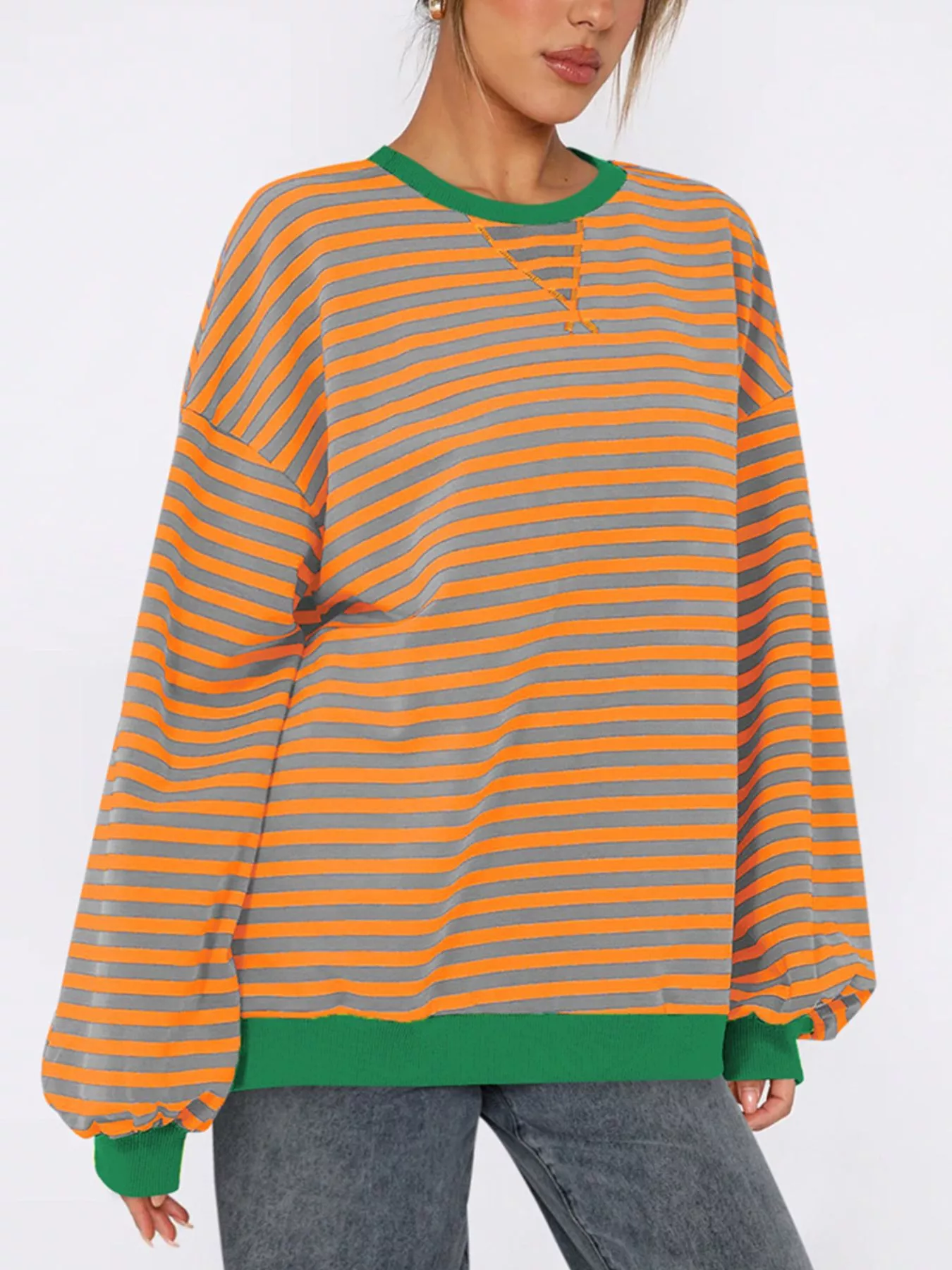 Striped Round Neck Long Sleeve Sweatshirt - Image 5