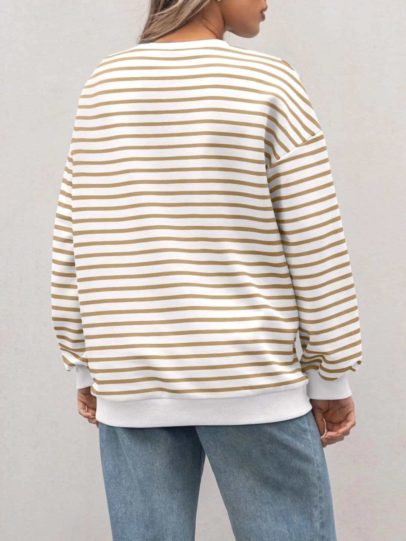 Striped Round Neck Oversized Casual Sweatshirt - Image 23