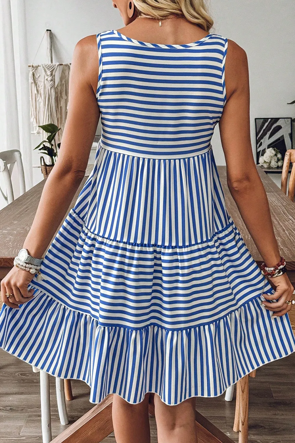 Striped Round Neck Sleeveless Mini Dress - Image 2