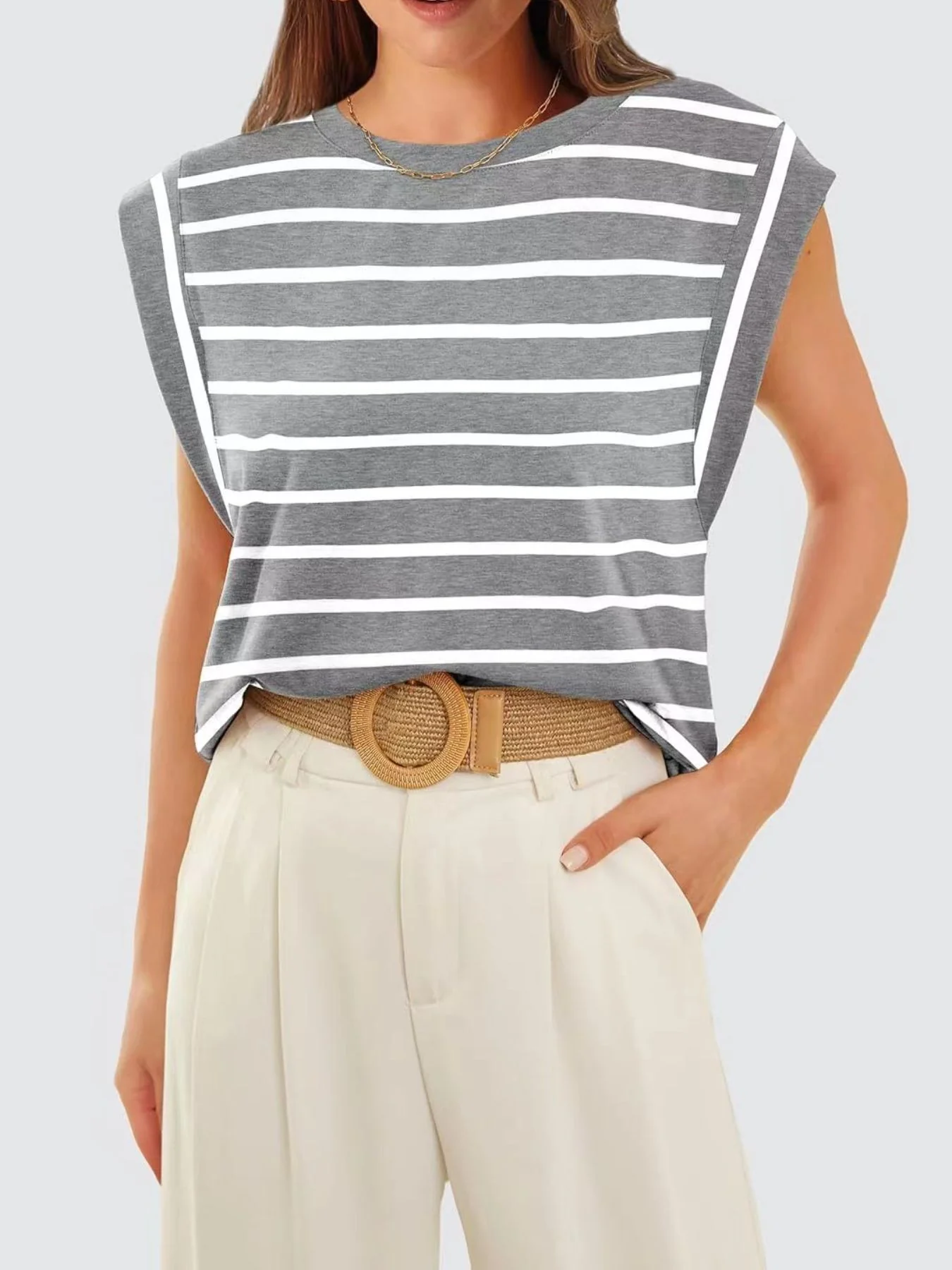 Striped Round Neck Tank - Image 25
