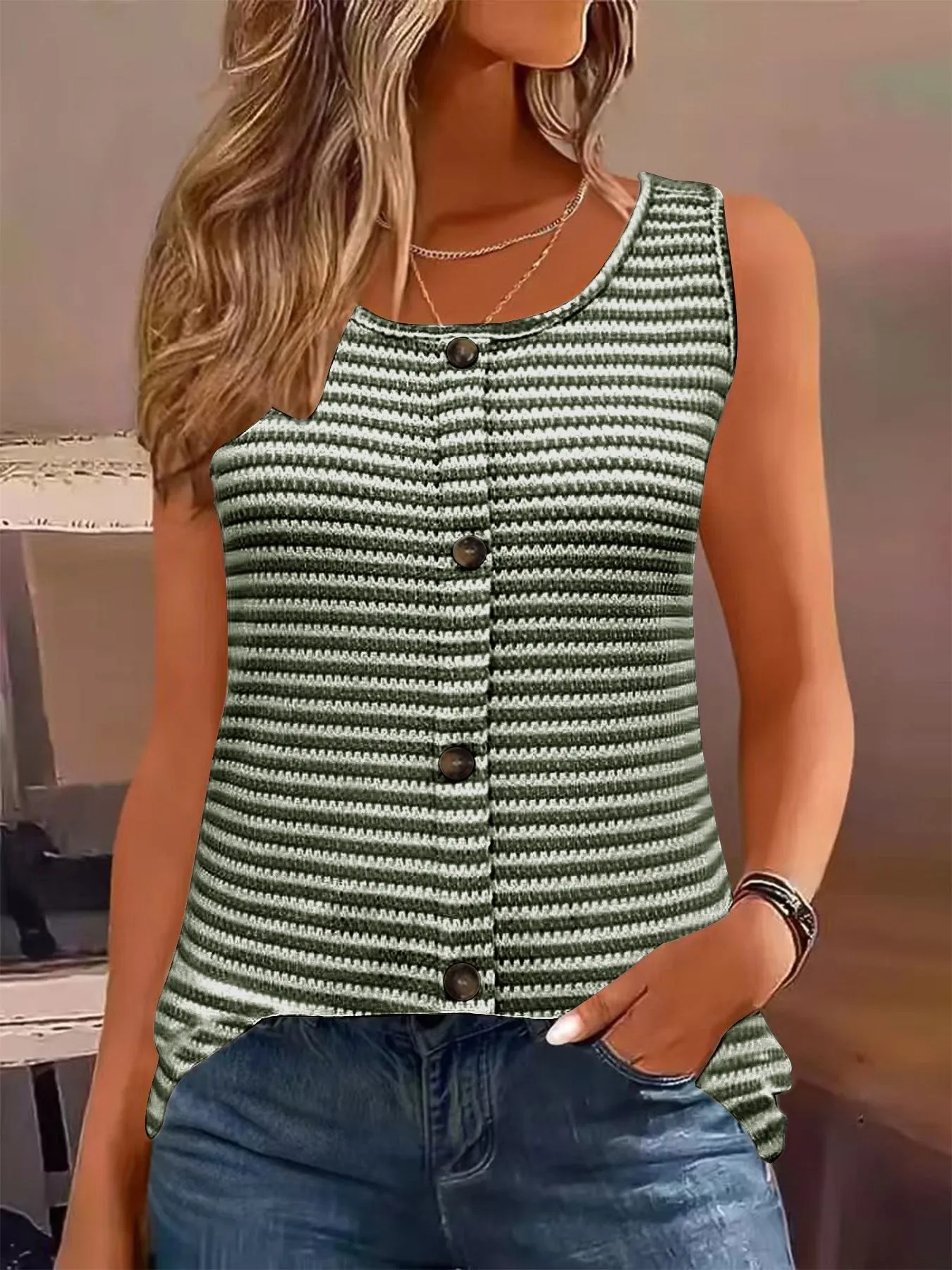 Striped Round Neck Tank Top - Image 4