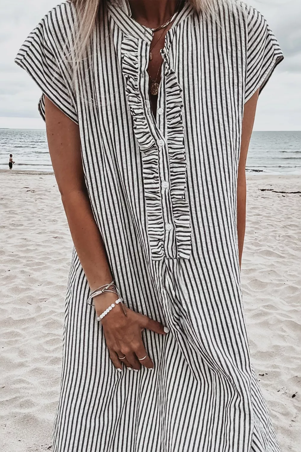 Striped Ruffle Button Front Maxi Dress - Image 2