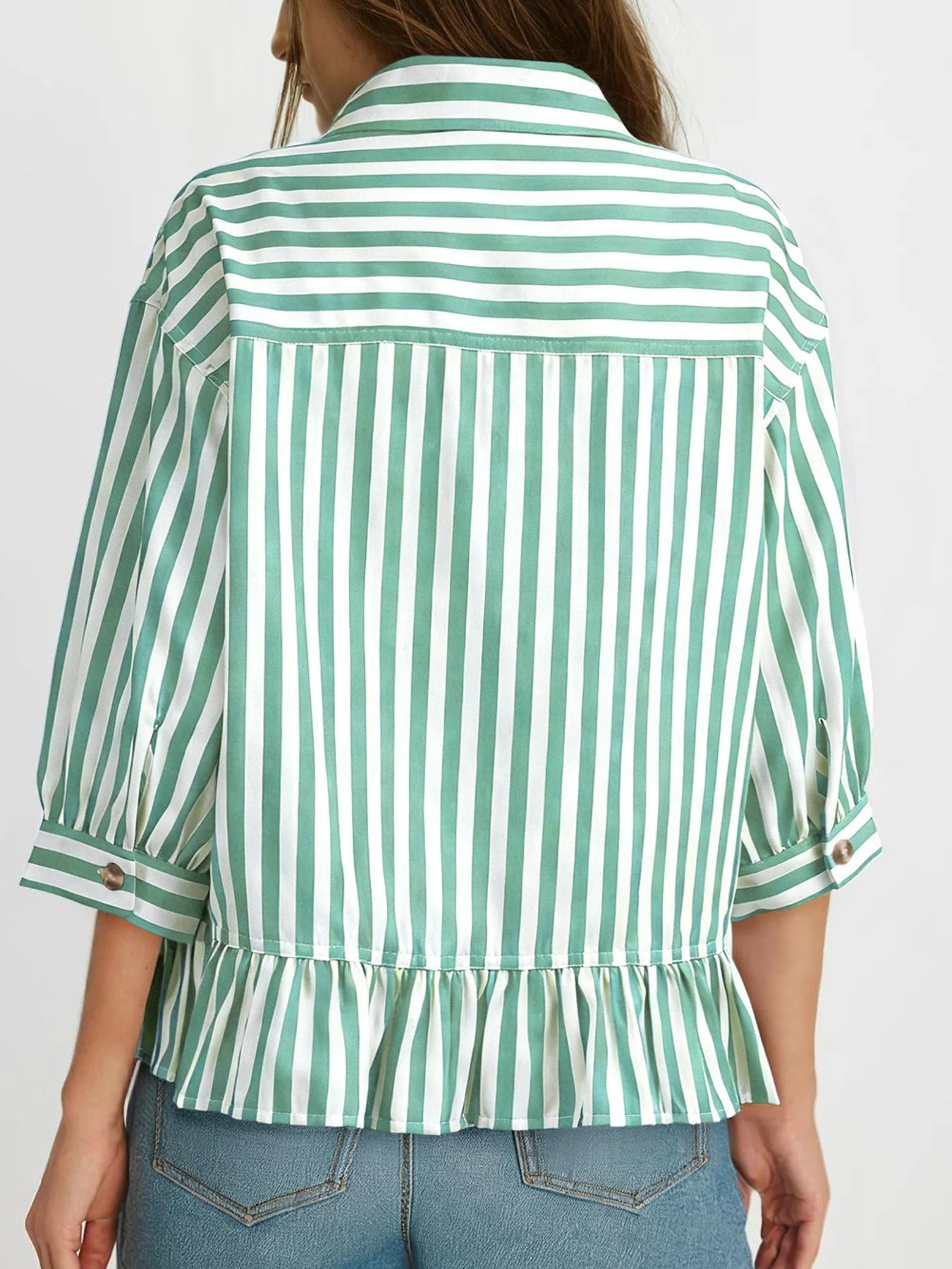 Striped Ruffle Hem Button-Down Shirt - Image 16
