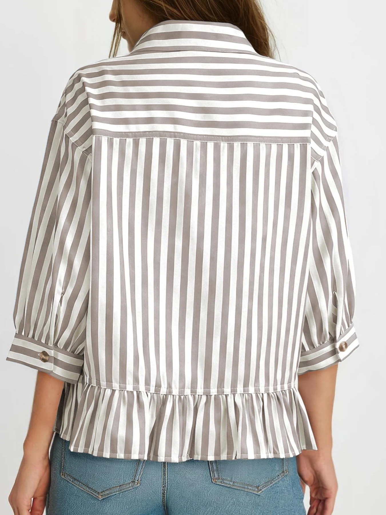 Striped Ruffle Hem Button-Down Shirt - Image 20