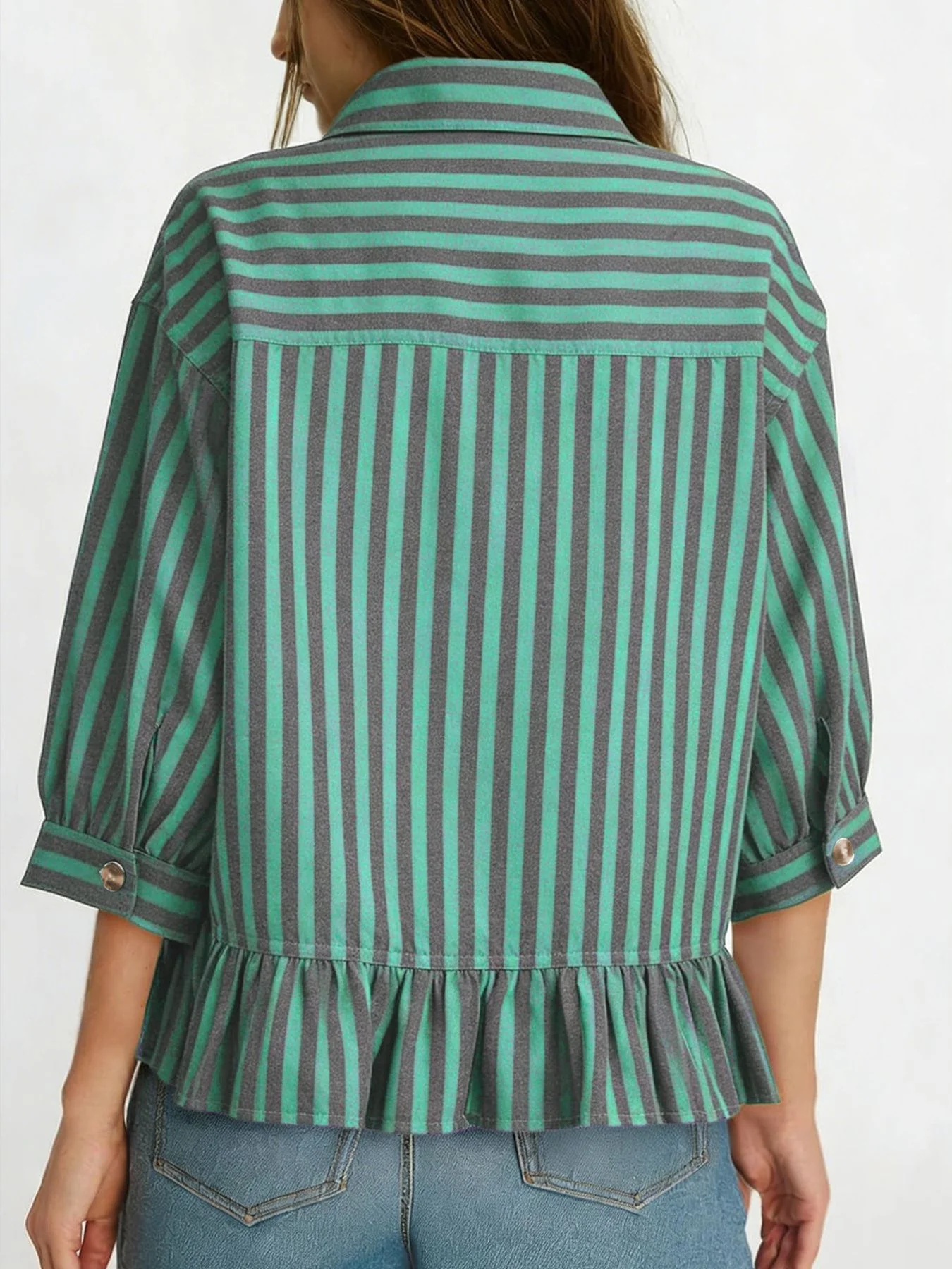 Striped Ruffle Hem Button-Down Shirt - Image 8