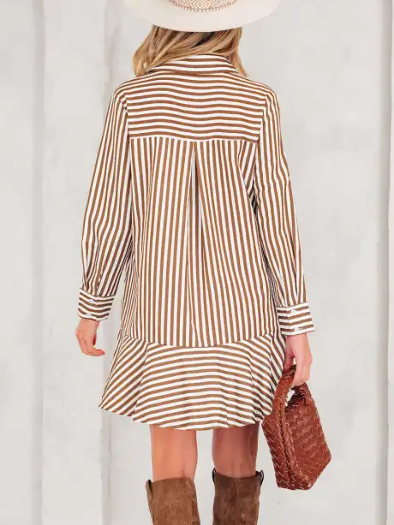 Striped Ruffle Hem Shirt Dress - Image 2
