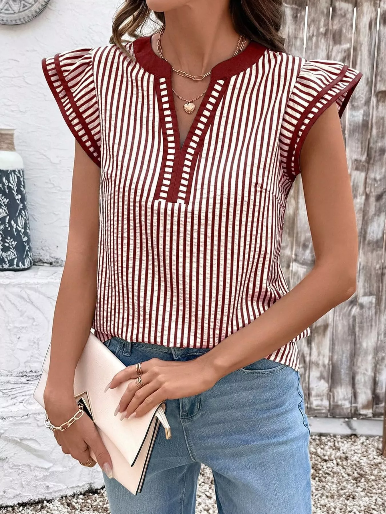 Striped Ruffle Sleeve Blouse - Image 10