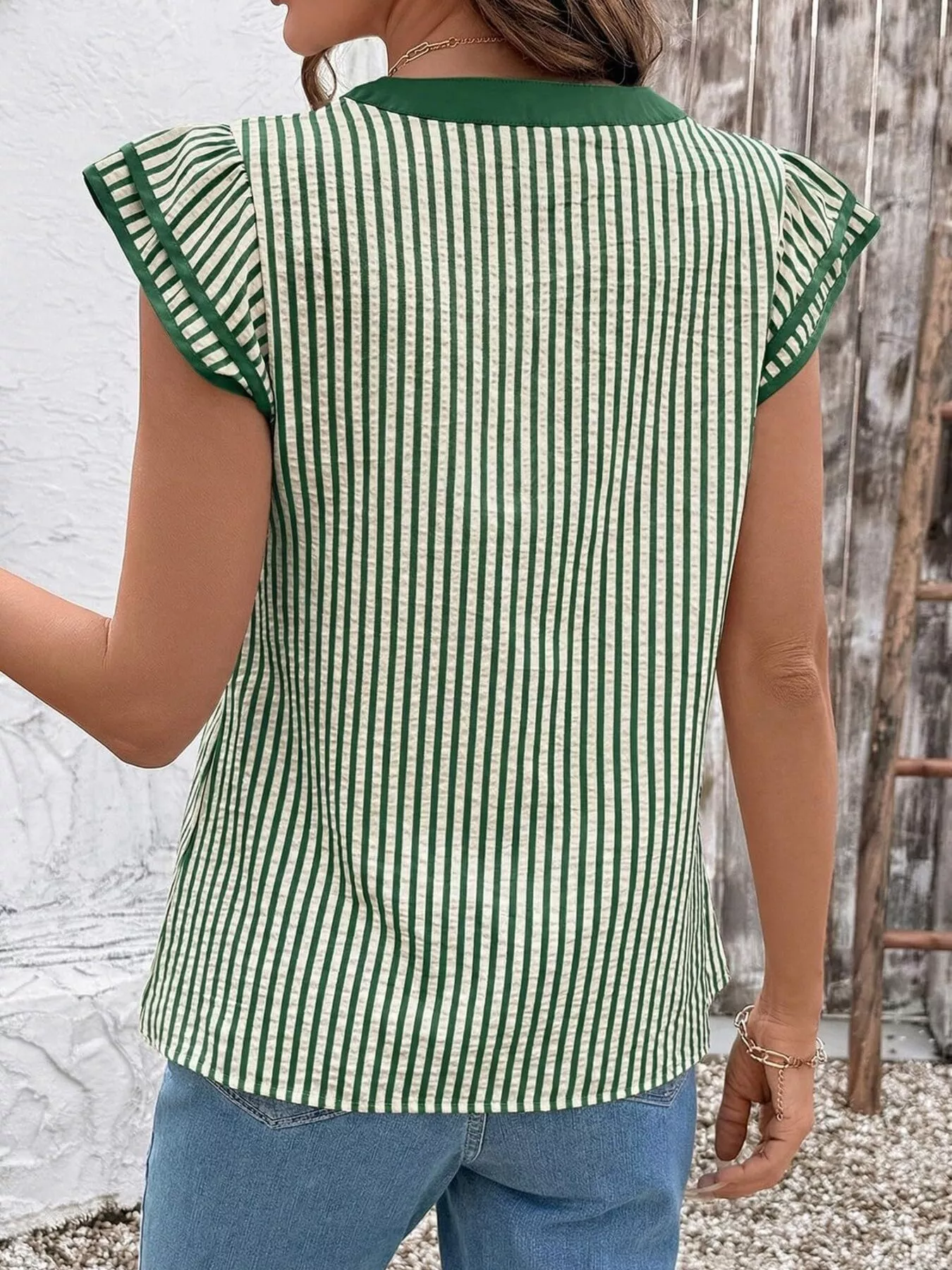 Striped Ruffle Sleeve Blouse - Image 18