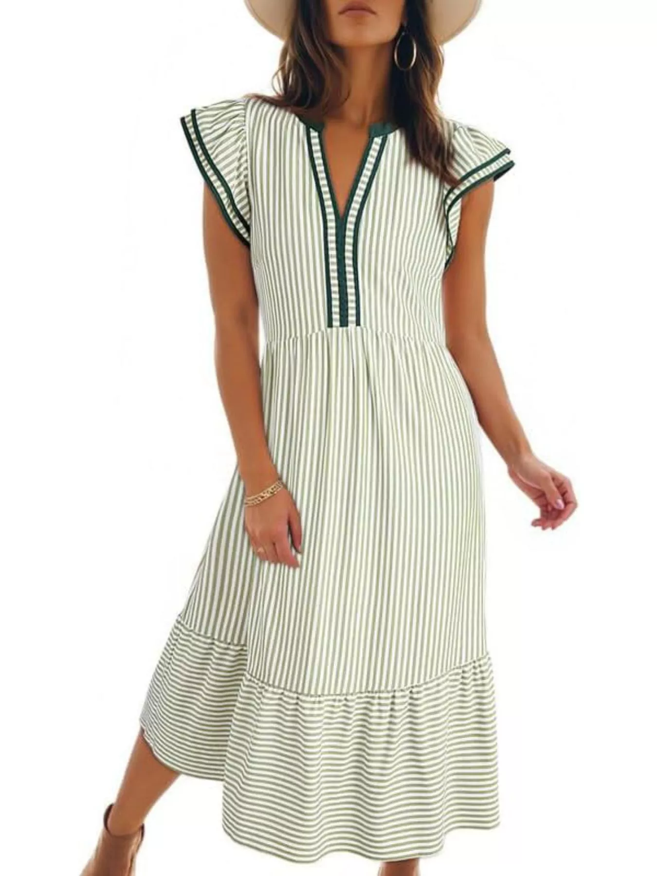 Striped Ruffle Sleeve Midi Dress - Image 14
