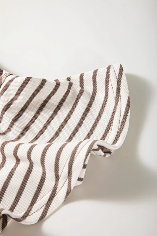 Striped Ruffle Sleeve Round Neck Cotton Top - Image 5