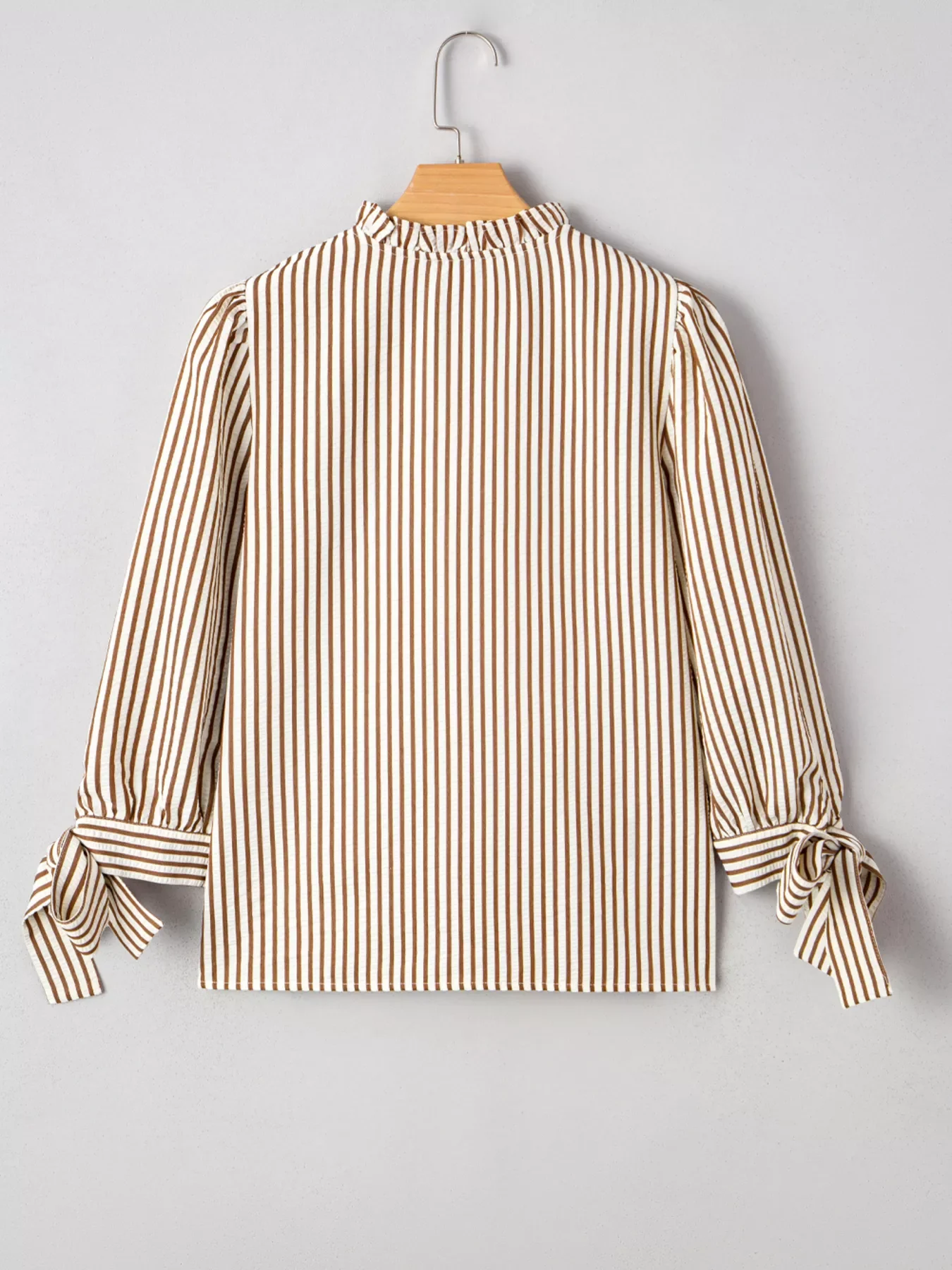 Striped Ruffled Neck Blouse with Tie Sleeves - Image 3