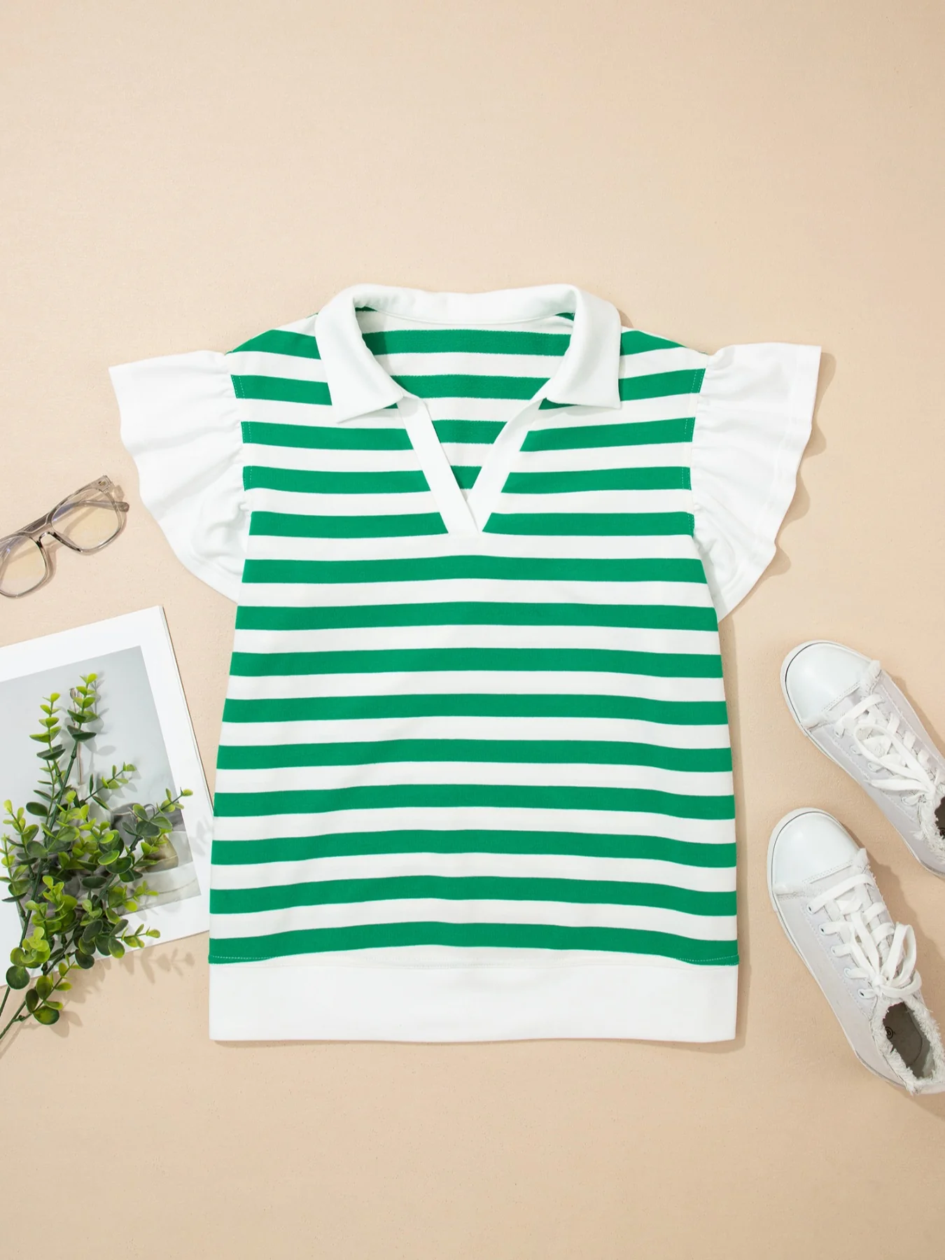 Striped Ruffled Sleeve Blouse - Image 15