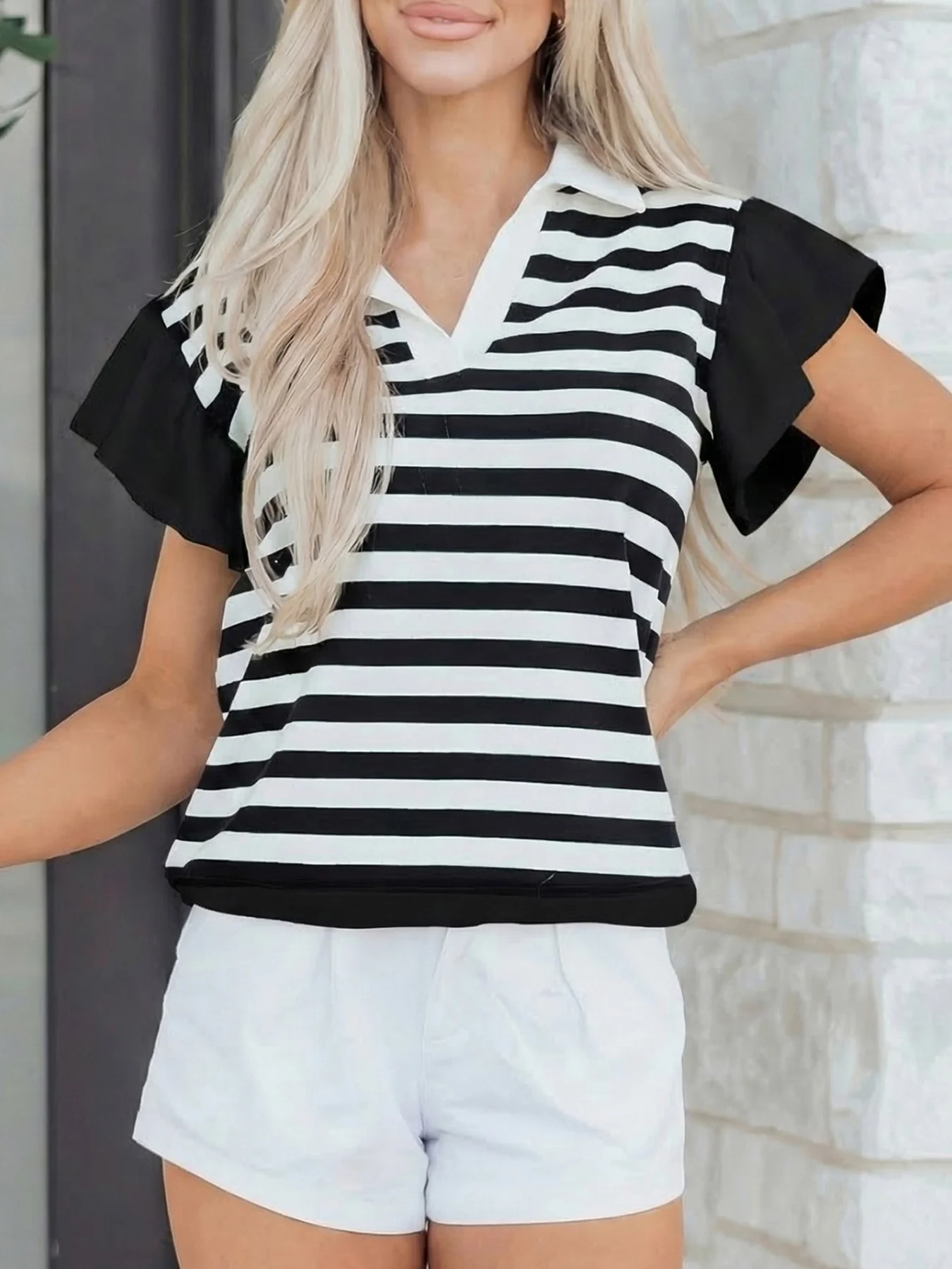 Striped Ruffled Sleeve Blouse - Image 20