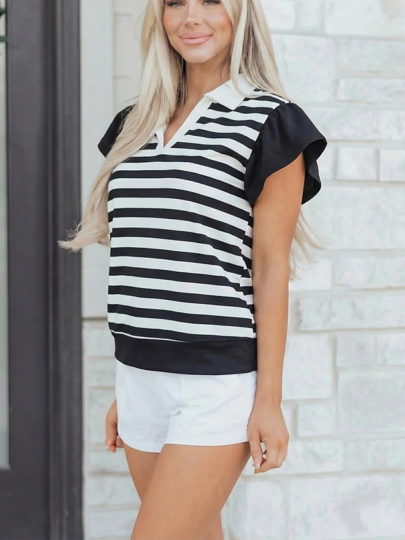 Striped Ruffled Sleeve Blouse - Image 21