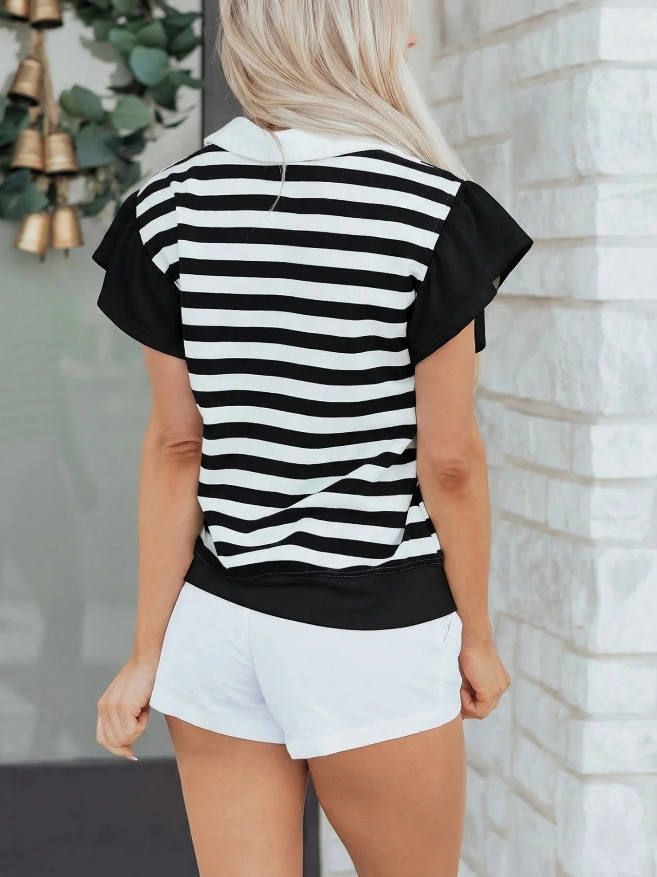 Striped Ruffled Sleeve Blouse - Image 23