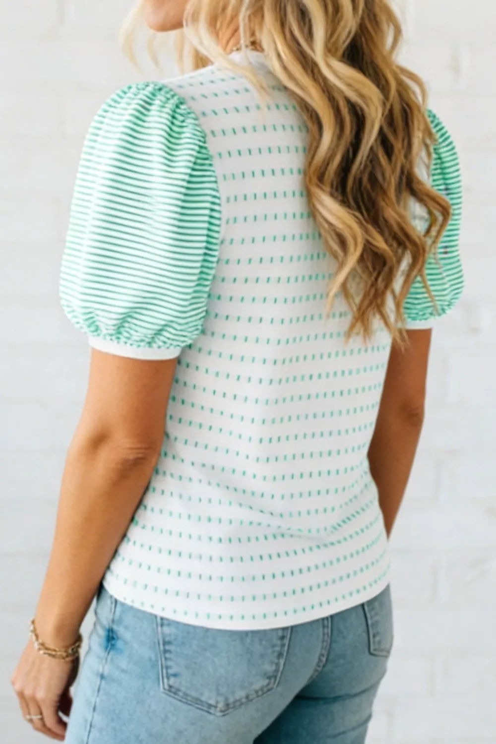 Striped Short Puff Sleeve Top - Image 2