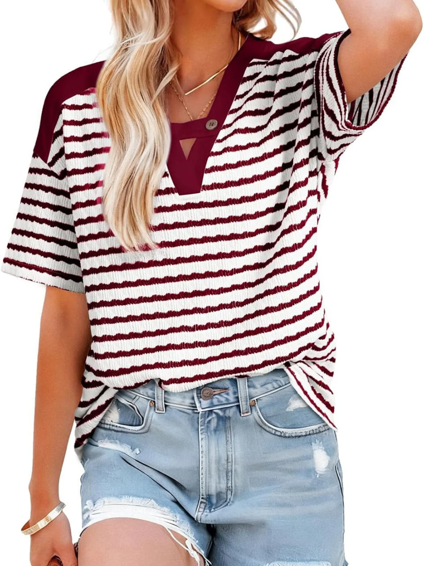 Striped Short Sleeve Casual T-Shirt - Image 15