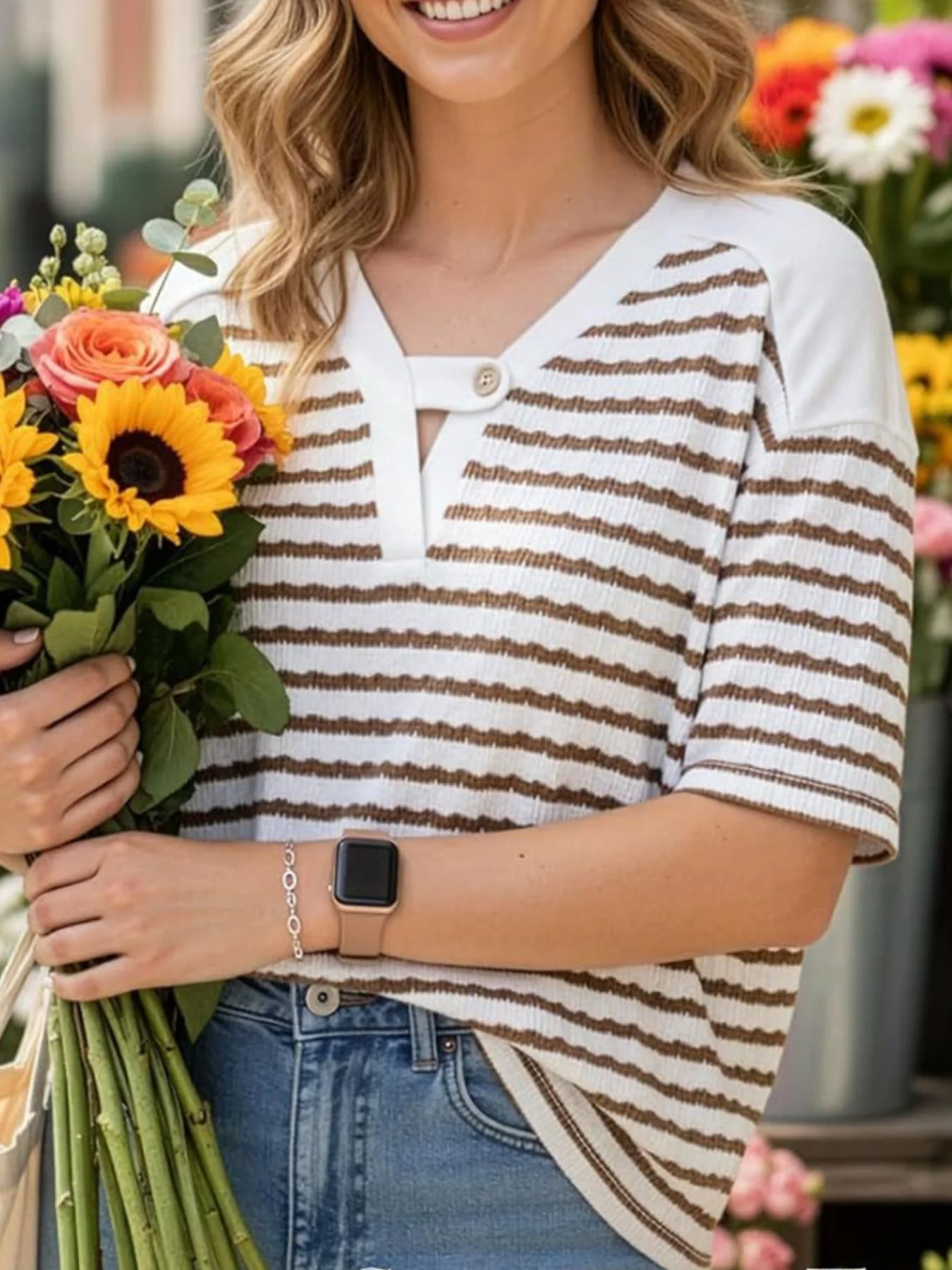 Striped Short Sleeve Casual T-Shirt - Image 3