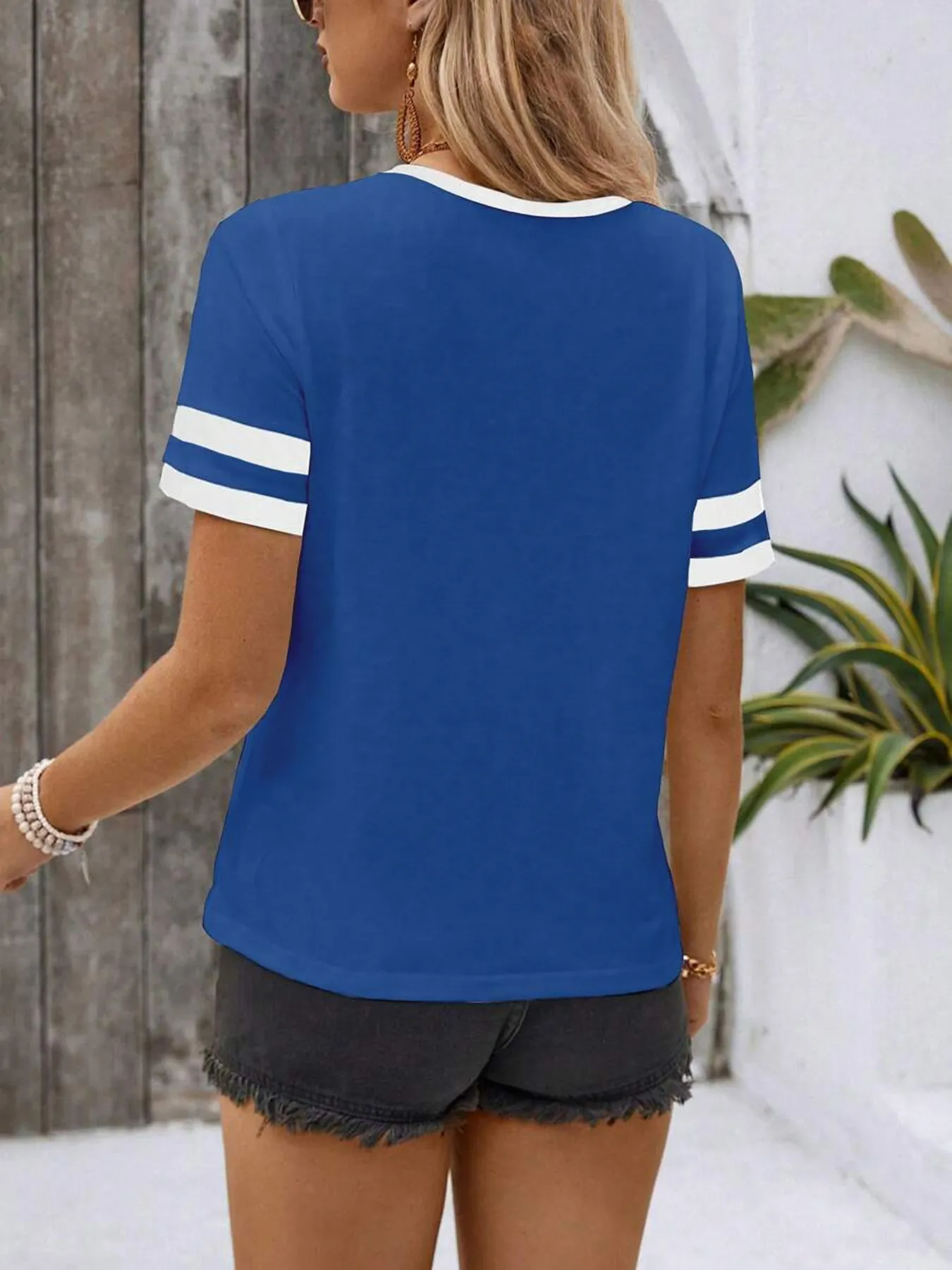 Striped Short Sleeve Half Zip Top - Image 3