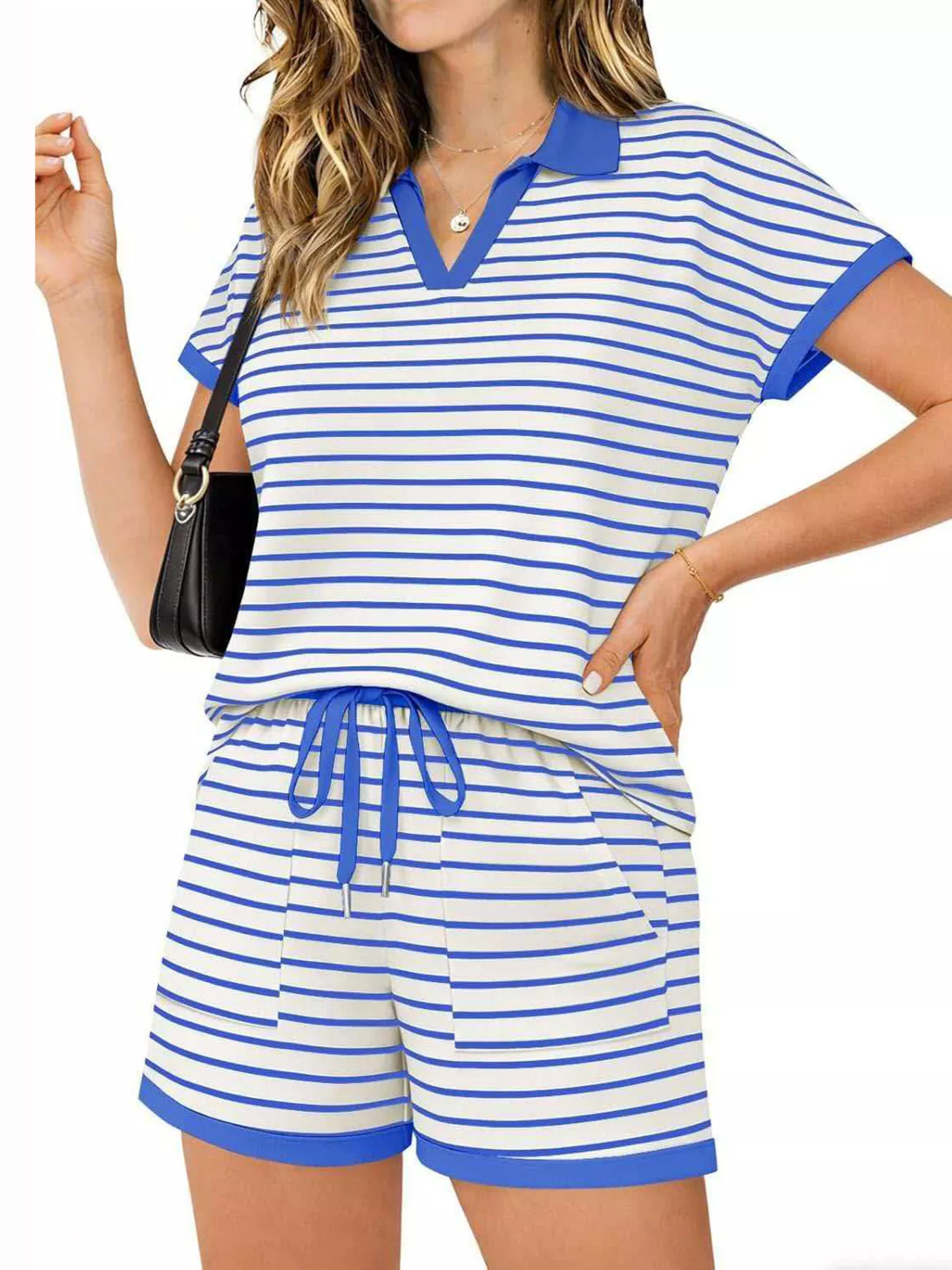 Striped Short Sleeve Polo and Shorts Set - Image 15