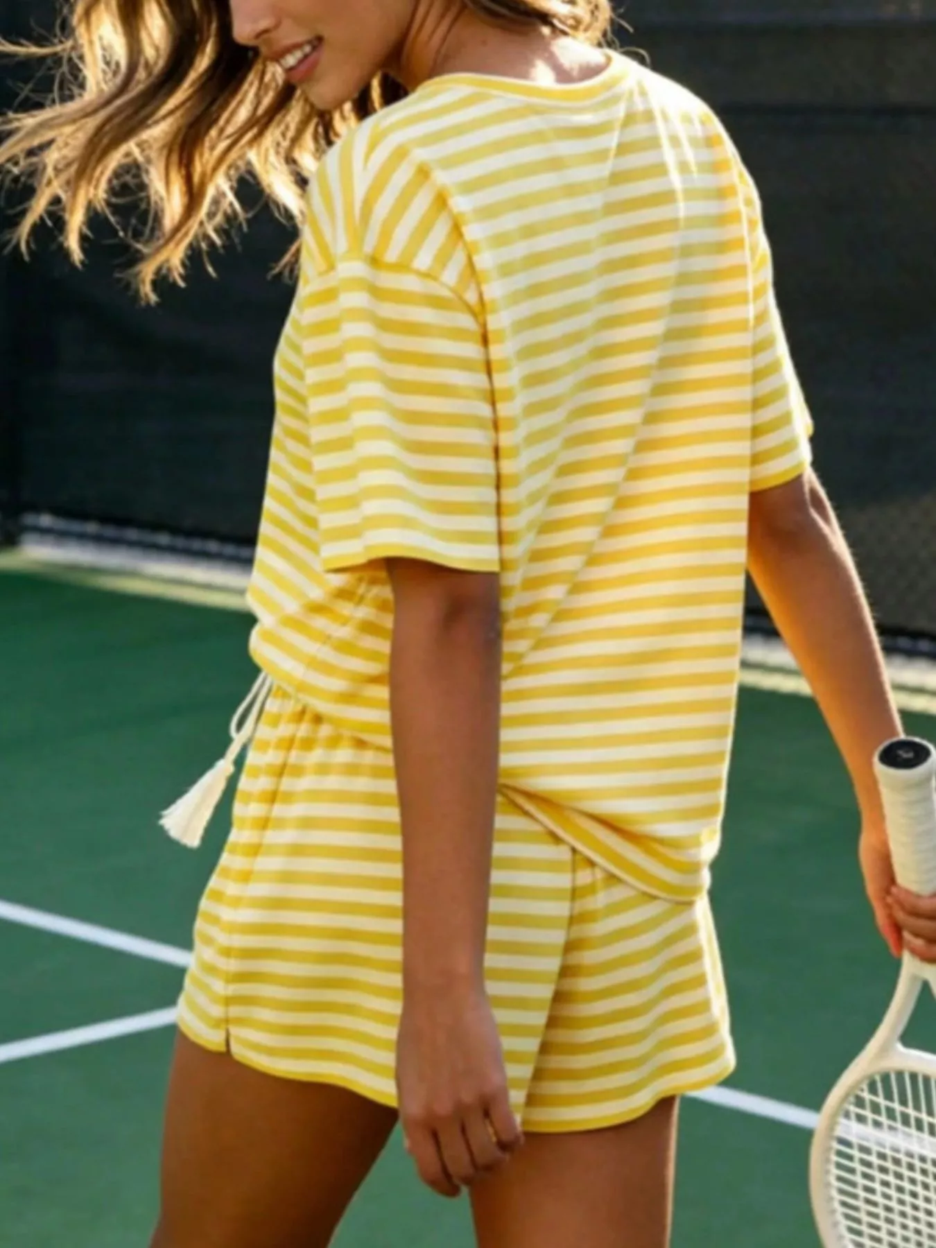 Striped Short Sleeve Tee and Drawstring Shorts Set - Image 6