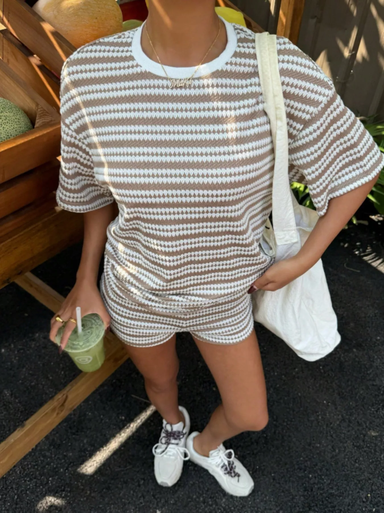 Striped Short Sleeve Top and Shorts Set - Image 7