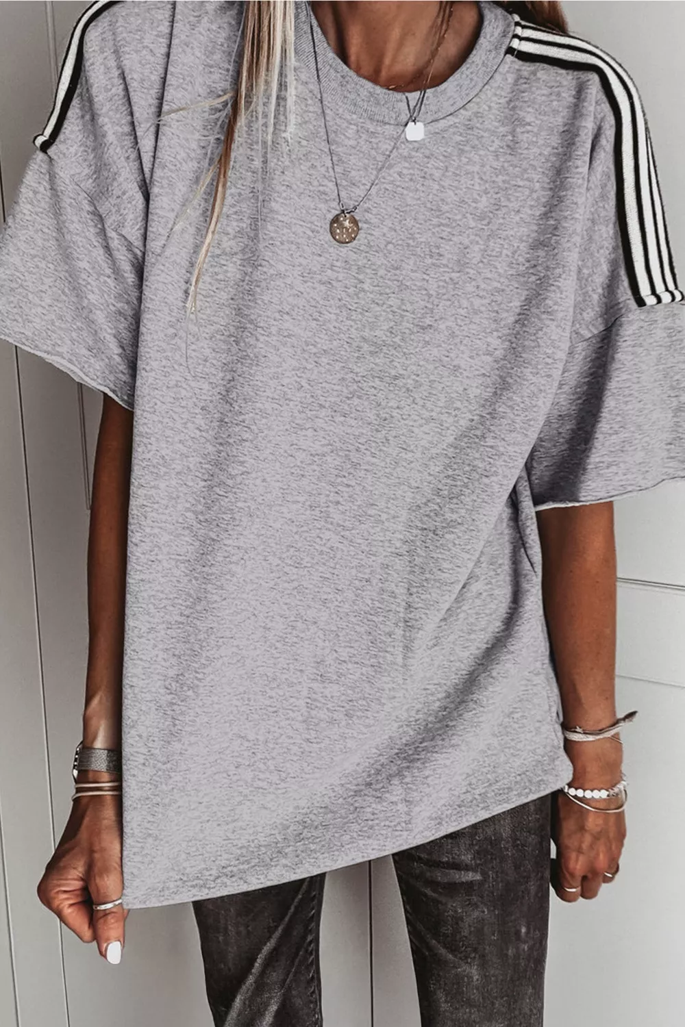 Striped Shoulder Relaxed Fit T-Shirt - Image 5
