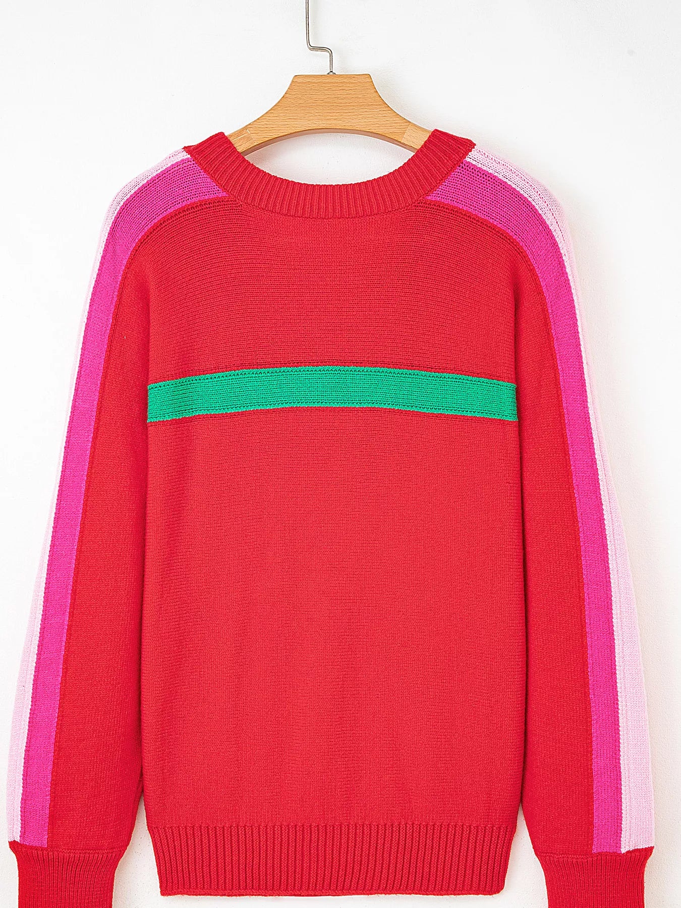Striped Sleeve Crew Neck Sweater - Image 5